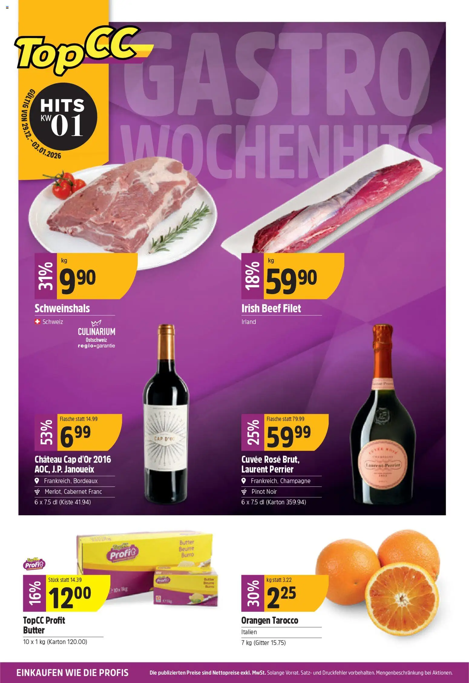 TopCC Aktionen – gültig ab 29.12.2025 | Seite: 1 | Produkte: Gitter, Butter, Orangen