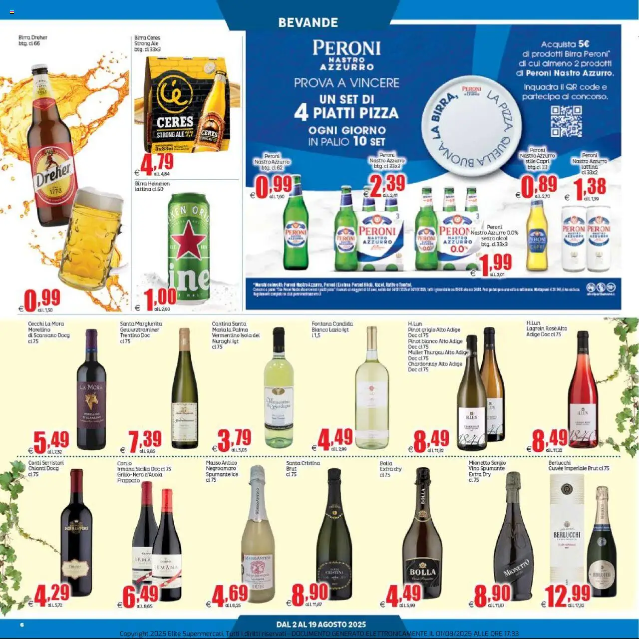 Volantino Elite Supermercati del 02.08.2025 | Pagina: 6 | Prodotti: Pizza, Vino, Ceres, Heineken
