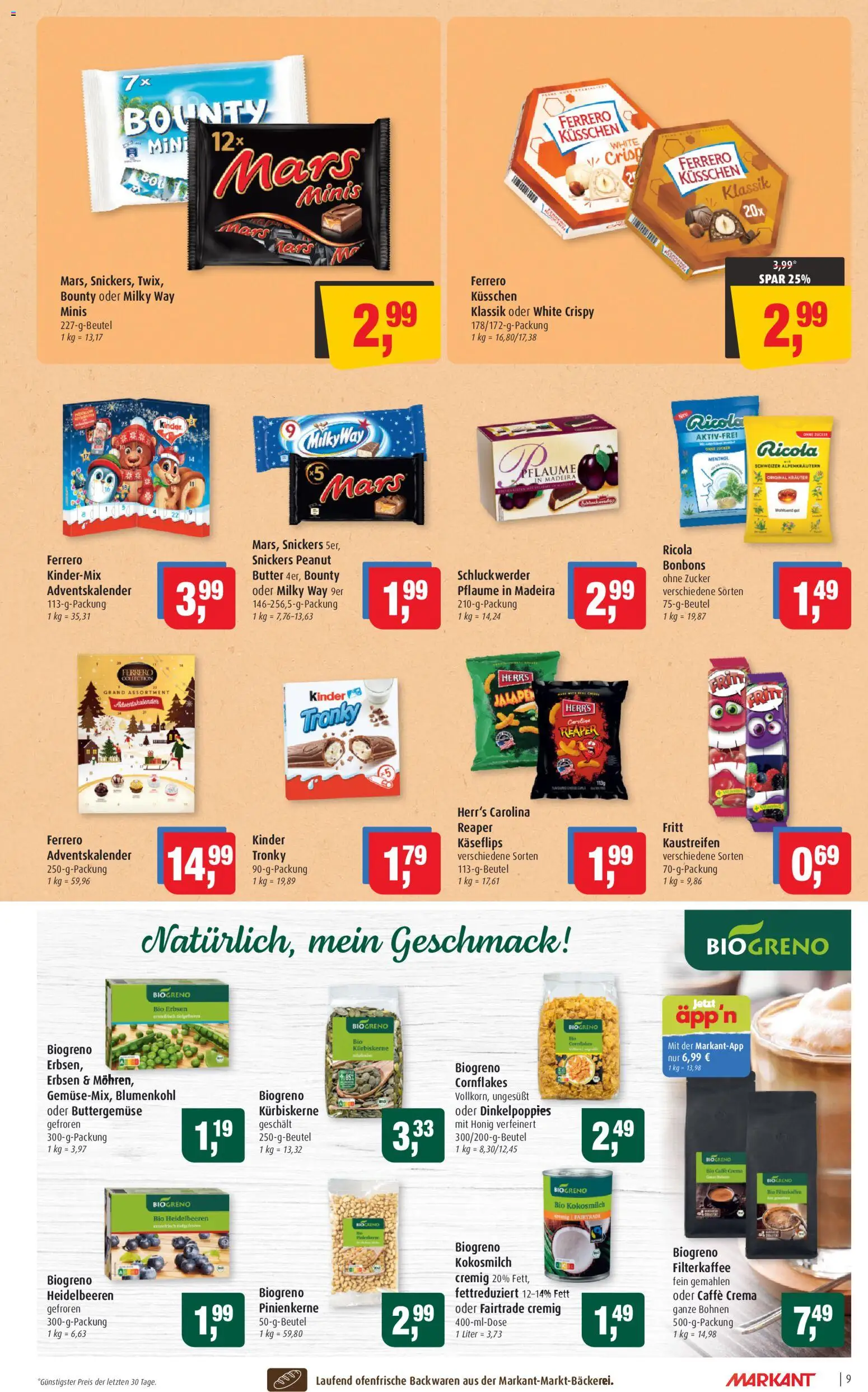Markant Prospekt 	 – gültig ab 17.11.2025 | Seite: 9 | Produkte: Butter, Snickers, Zucker, Erbsen