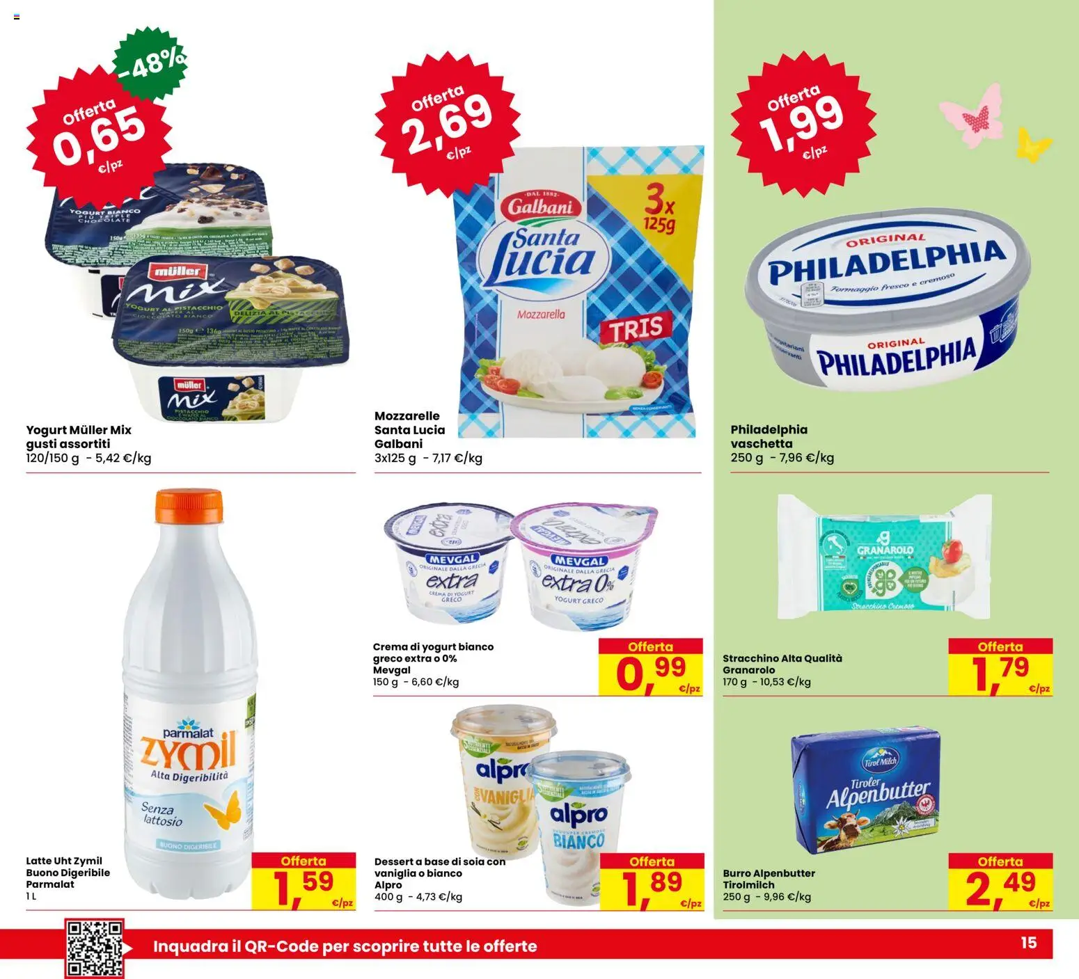 Volantino Despar del 26.03.2026 | Pagina: 15 | Prodotti: Yogurt greco, Cioccolato, Mozzarella, Burro