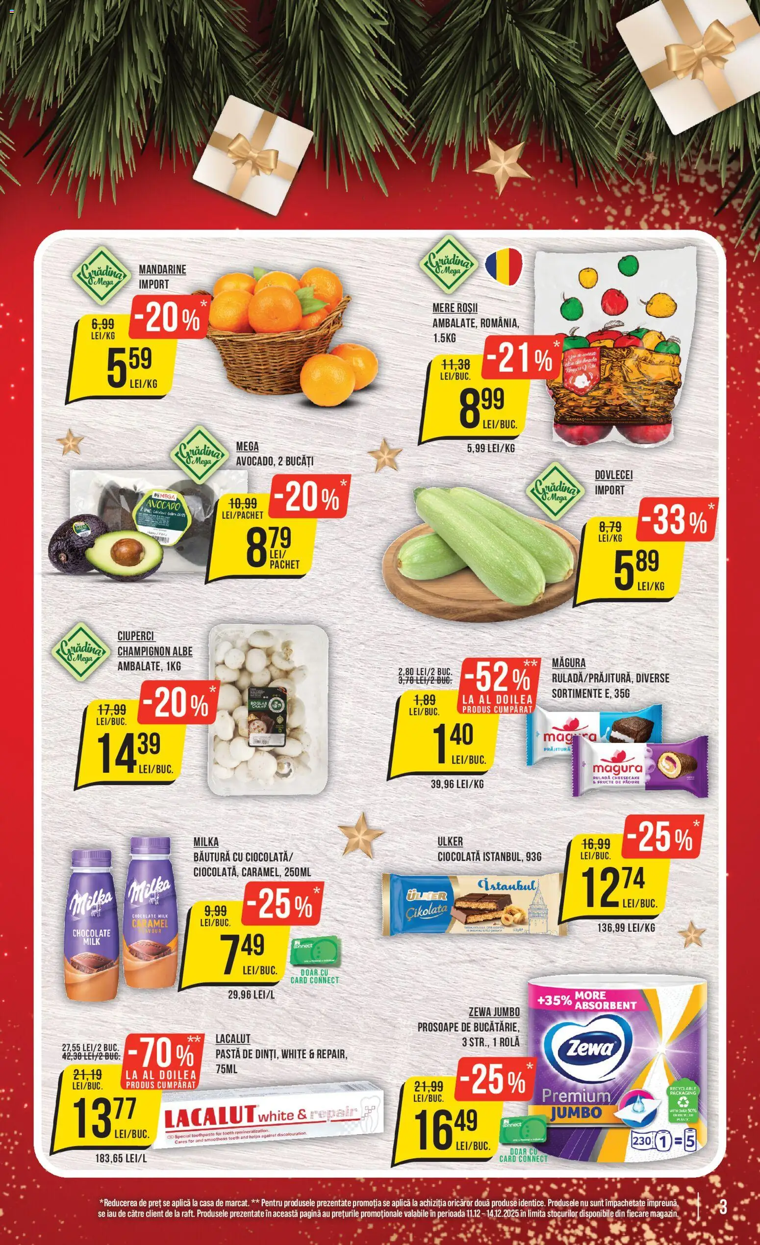 Noul catalog Mega Image – valabil de la 11.12.2025 | Pagină: 3 | Produse: Prăjitură, Ciocolată, Roșii, Fructe