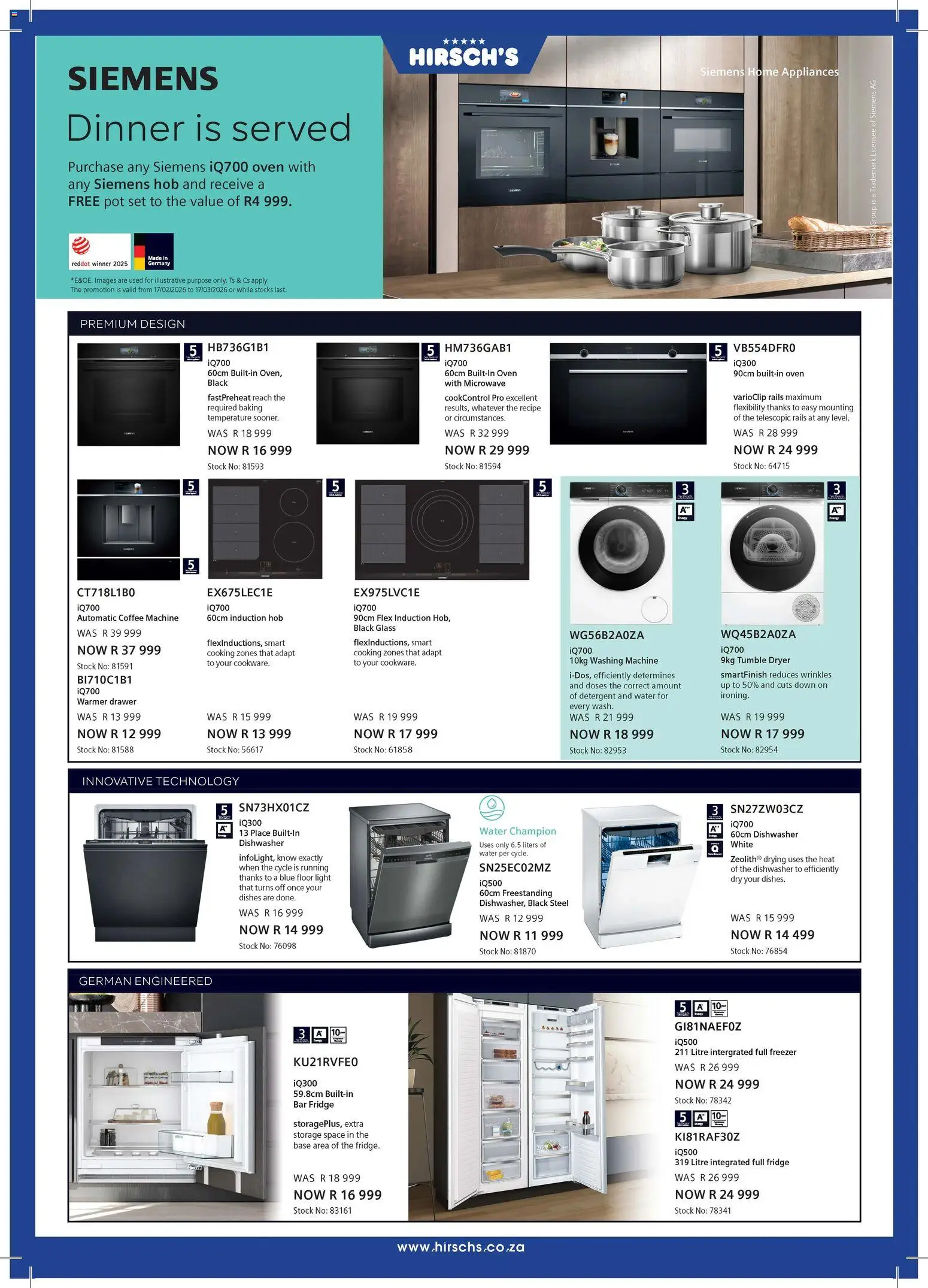 New Hirsch's catalogue – valid from 17.02.2026 | Page: 21 | Products: Washing machine, Dishwasher, Fridge, Stock