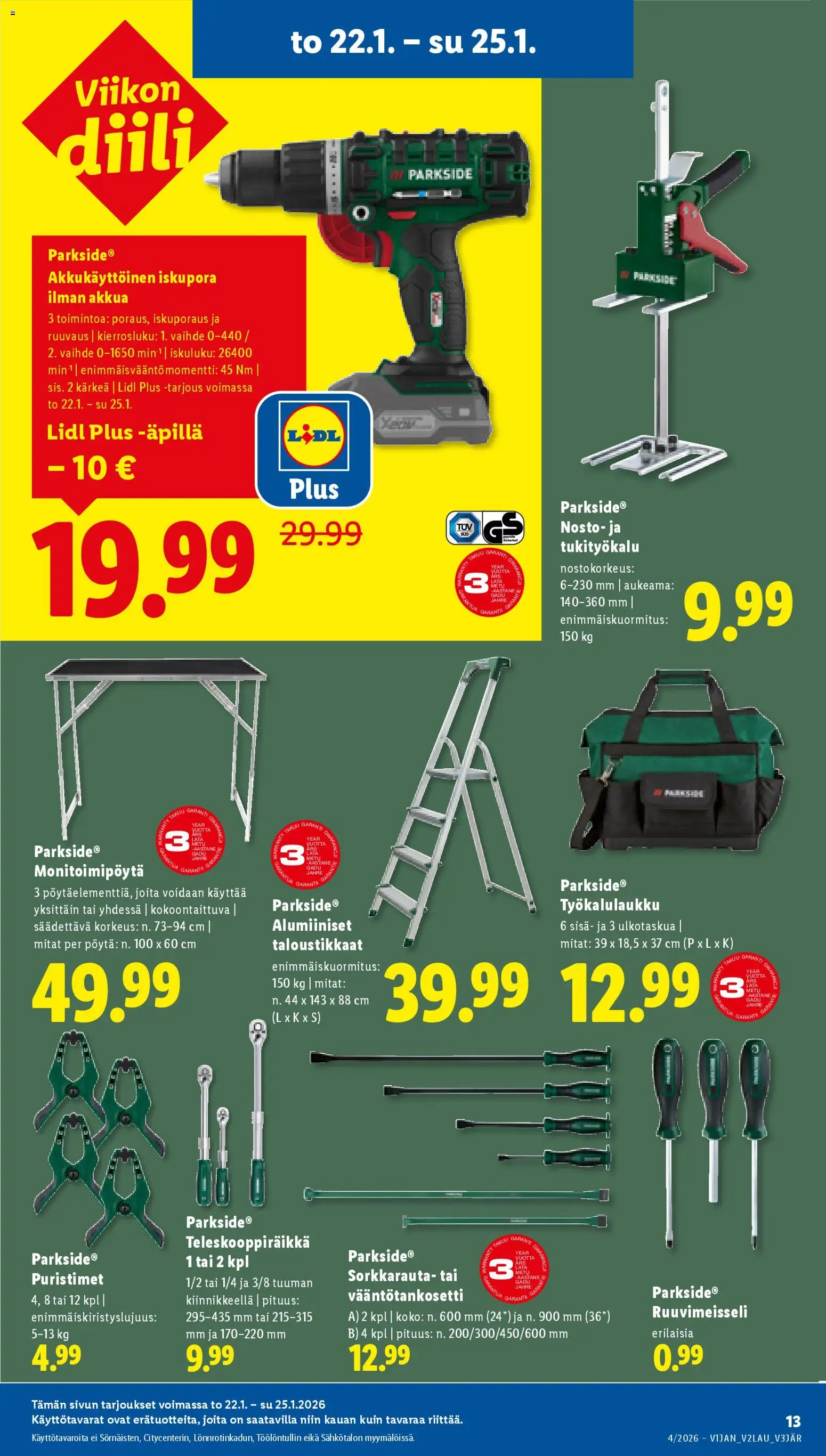 Lidl tarjoukset - Helsinki – voimassa 22.01.2026 alkaen | Sivu: 17 | Tuotteet: Ruuvimeisseli, Pöytä