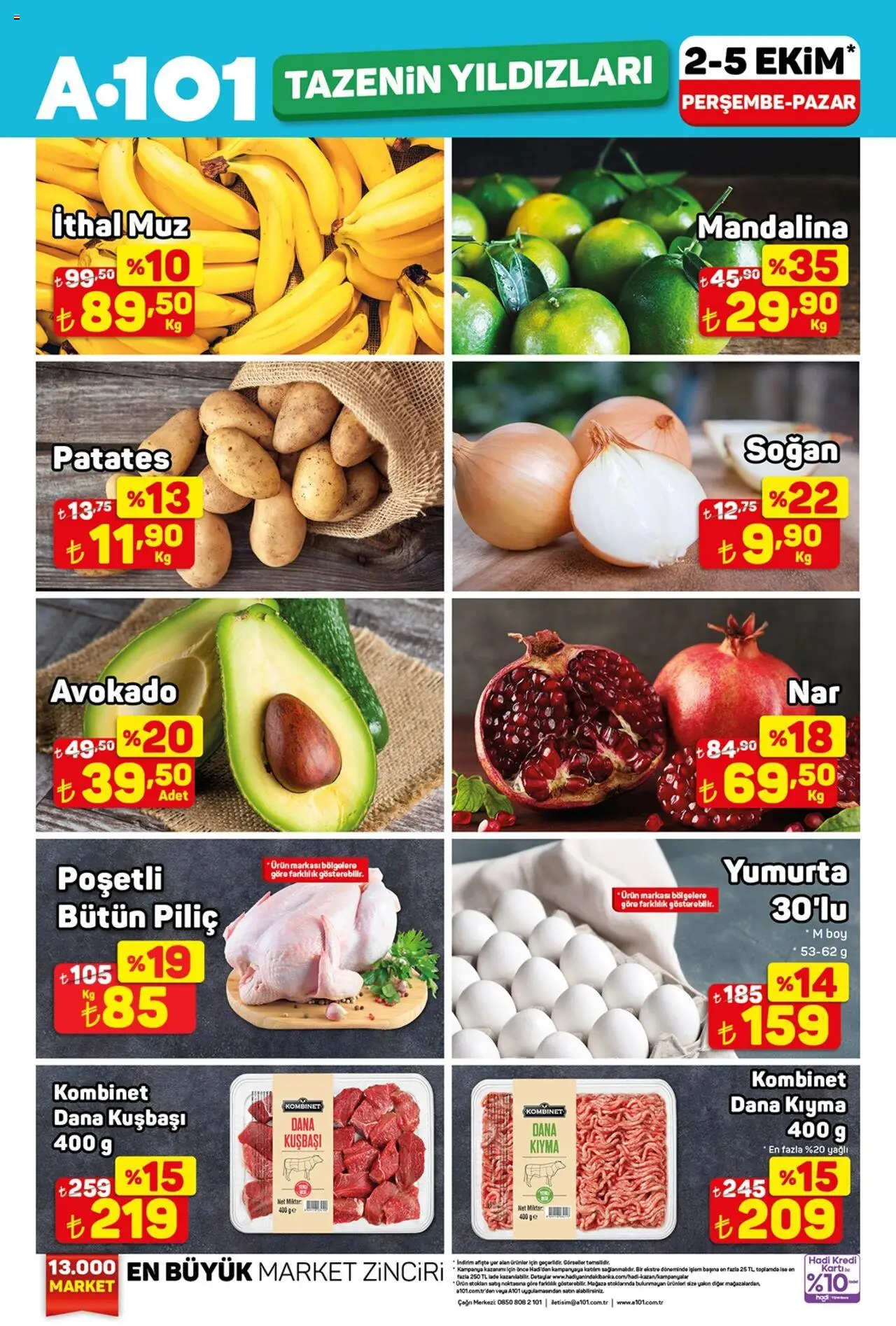 A101 Tazenin Yıldızları - 02.10.2025 tarihinden itibaren geçerlidir | Sayfa: 1 | Ürünler: Mandalina, Avokado, Kıyma, Piliç