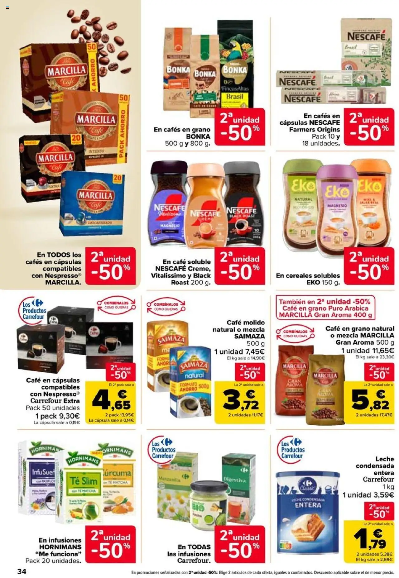 Carrefour folleto │ válido desde el 11.09.2025 | Página: 34 | Productos: Leche, Café en cápsulas, Μηχανή καφέ, Café en grano