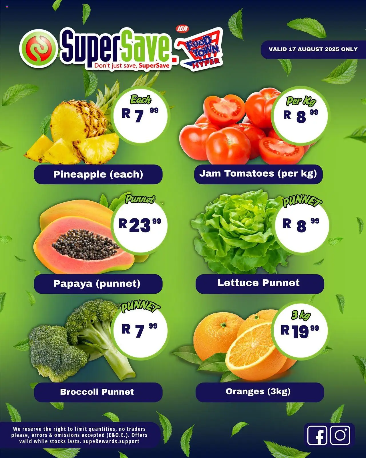 Super Save Sunday Specials │ valid from 17.08.2025 | Page: 7 | Products: Oranges, Tomatoes, Pineapple, Lettuce