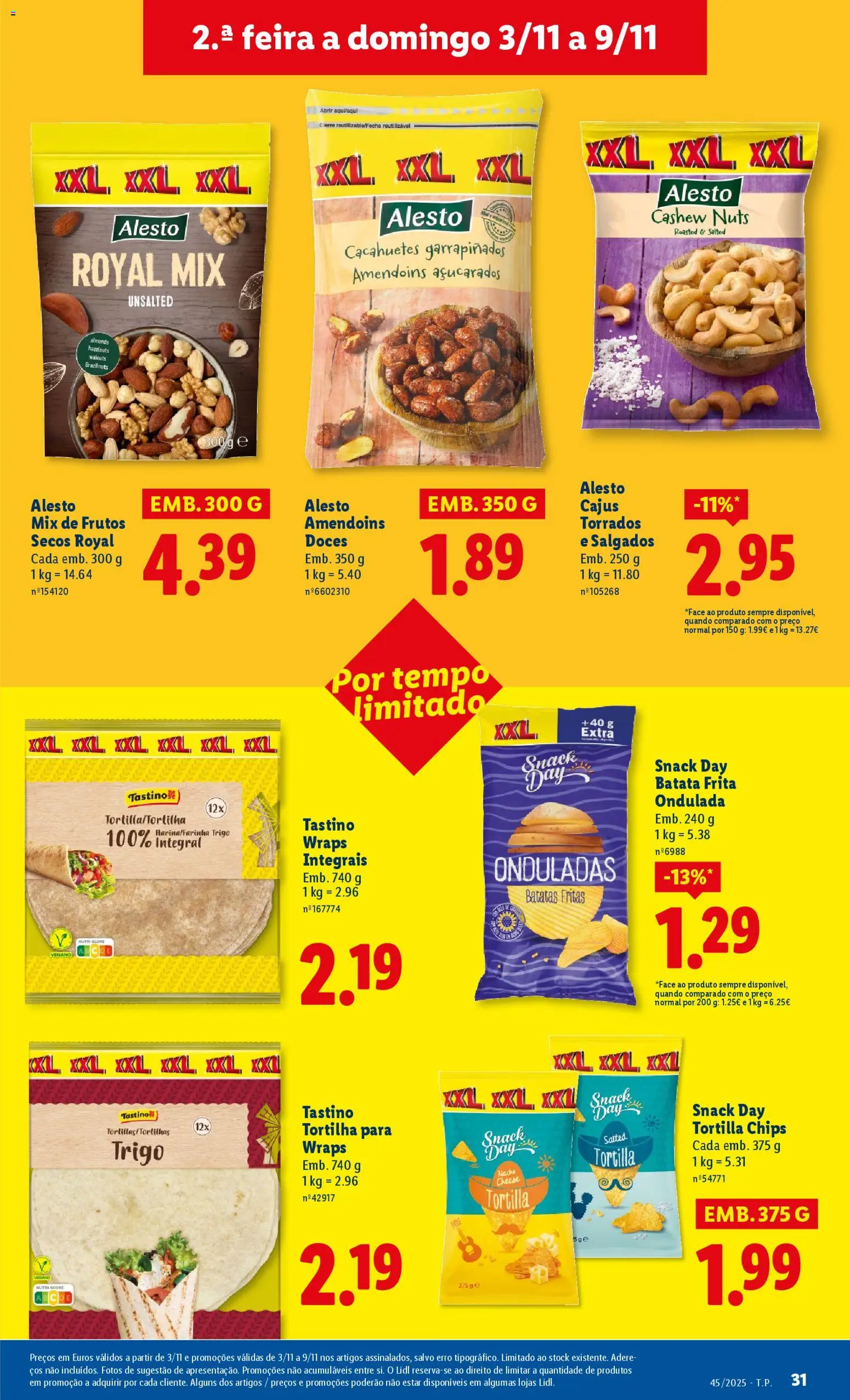 Lidl folheto │ válido de 03.11.2025 | Página: 31 | Produtos: Amendoins, Batata, Doces, Batatas fritas