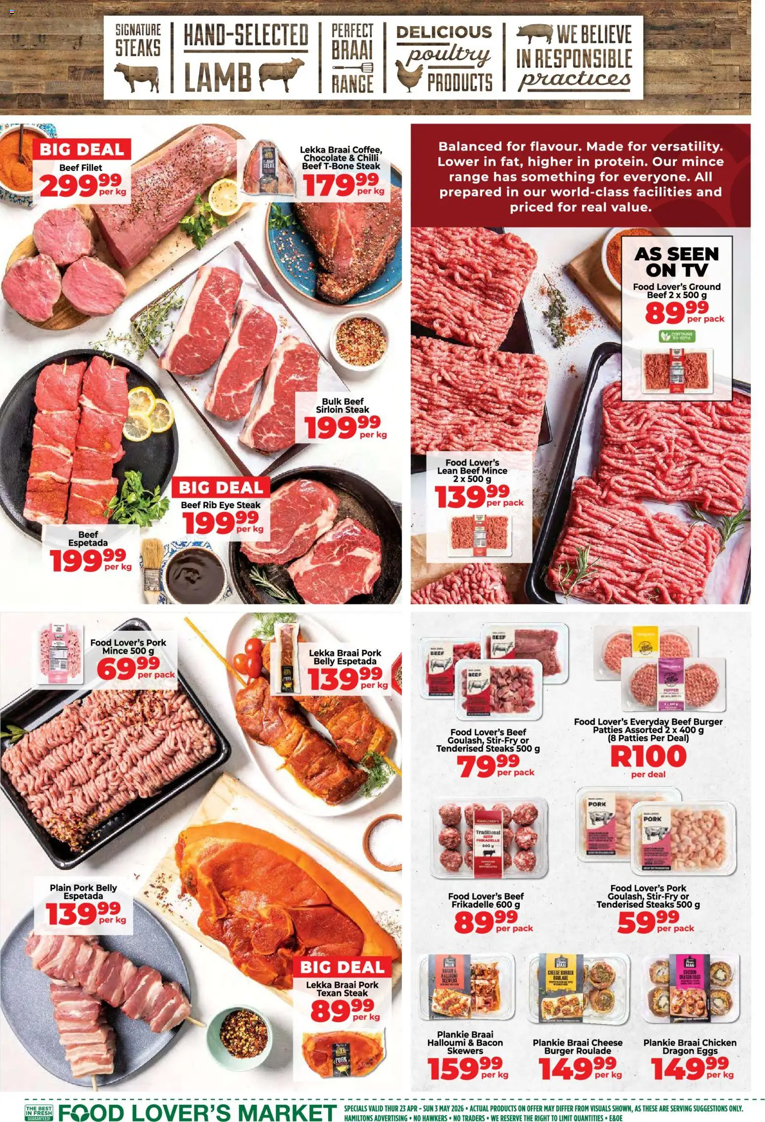 New Food Lover's Market catalogue – valid from 23.04.2026 | Page: 9 | Products: Steak, Limpiador íntimo, Chicken, Chilli