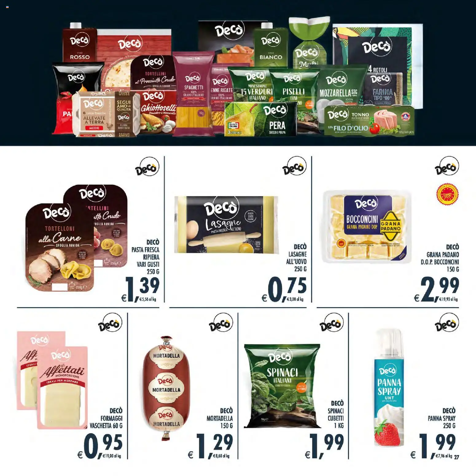 Volantino Decò del 27.03.2026 | Pagina: 27 | Prodotti: Succo, Prosciutto, Spinaci, Tonno