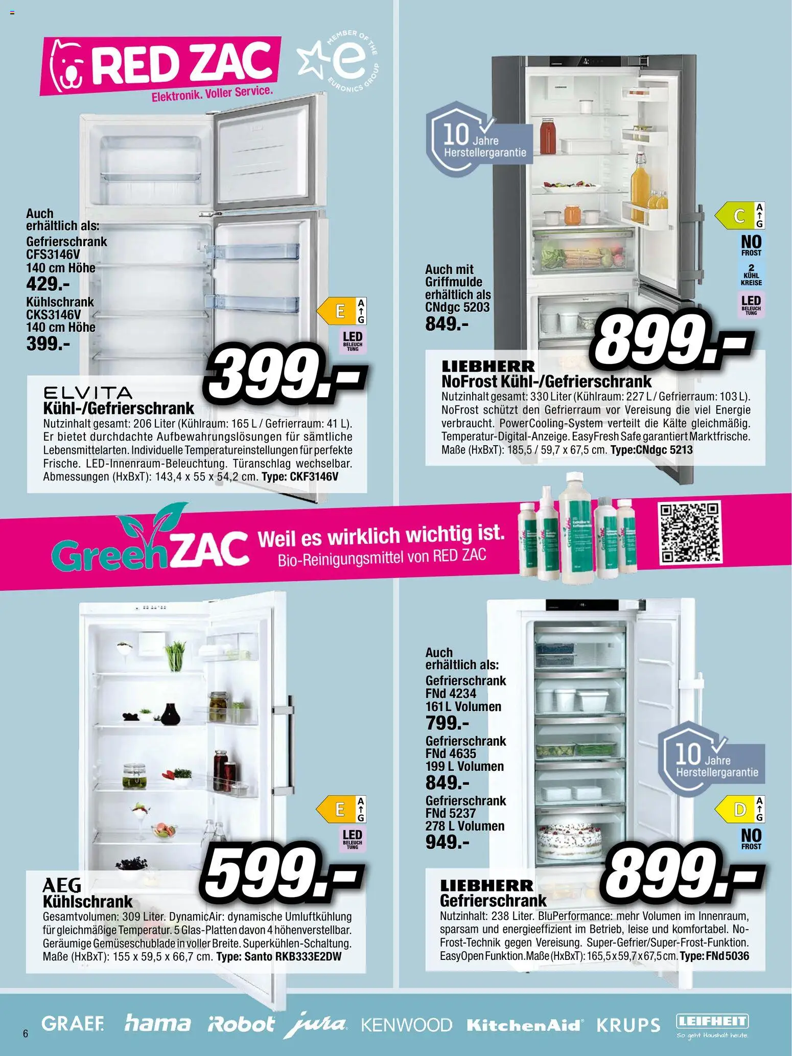 RED ZAC Flugblatt gültig ab 03.04.2026 | Seite: 6 | Produkte: Kühlschrank, Gefrierschrank