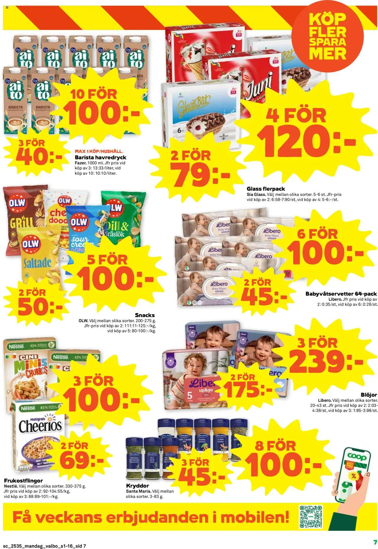 Coop Forum reklamblad aktuell från 25.08.2025 | Sida: 7 | Produkter: Grill, Havredryck, Blöjor, Glass