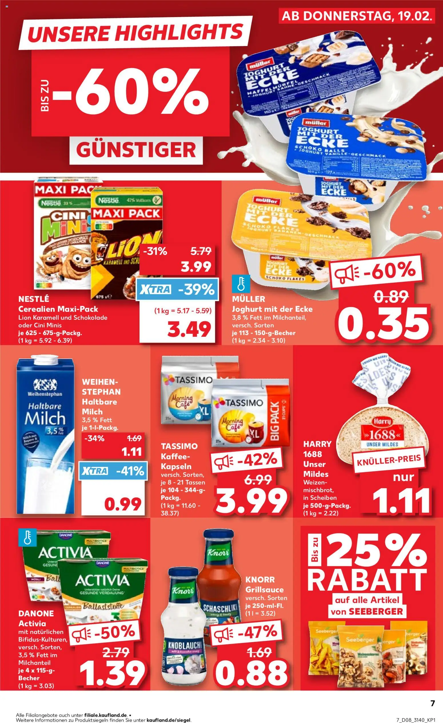 Kaufland prospekt Leipzig	 – gültig ab 19.02.2026 | Seite: 7 | Produkte: Danone activia, Kaffee, Haltbare milch, Tassimo