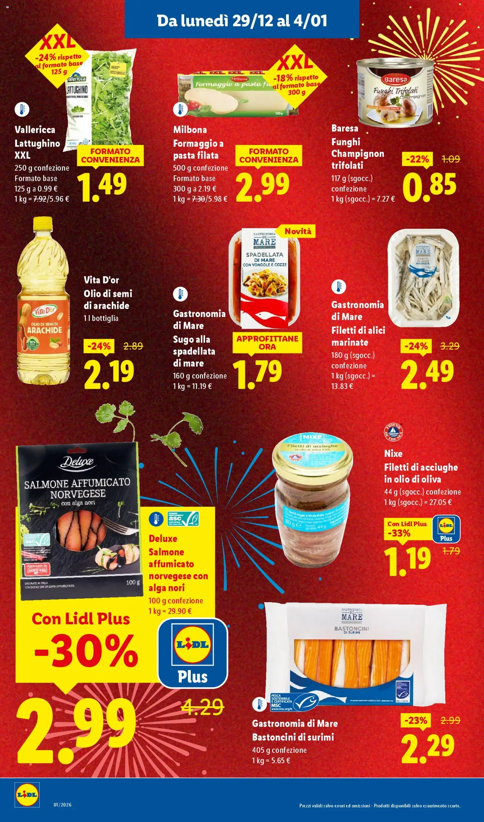 Volantino Lidl del 29.12.2025 | Pagina: 8 | Prodotti: Salmone, Surimi, Bottiglia, Alici