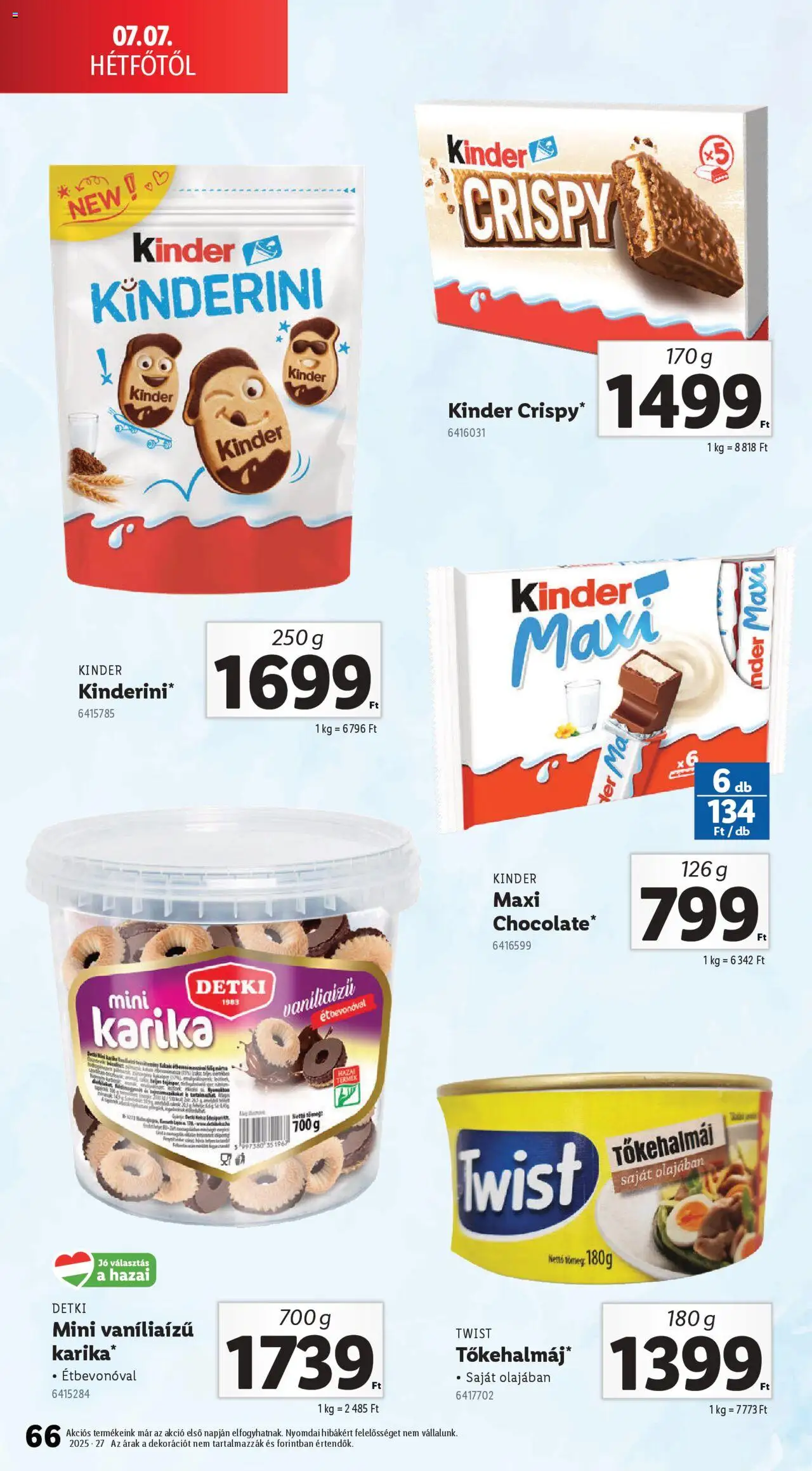 Lidl akciós ujság - amely érvényes a következő dátumtól: 03.07.2025 | Oldal: 66 | Termékek: Tőkehalmáj