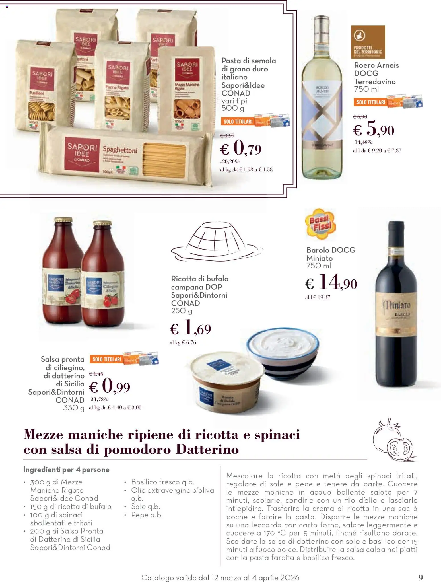 Volantino Conad del 12.03.2026 | Pagina: 9 | Prodotti: Acqua, Pasta, Ricotta, Penne
