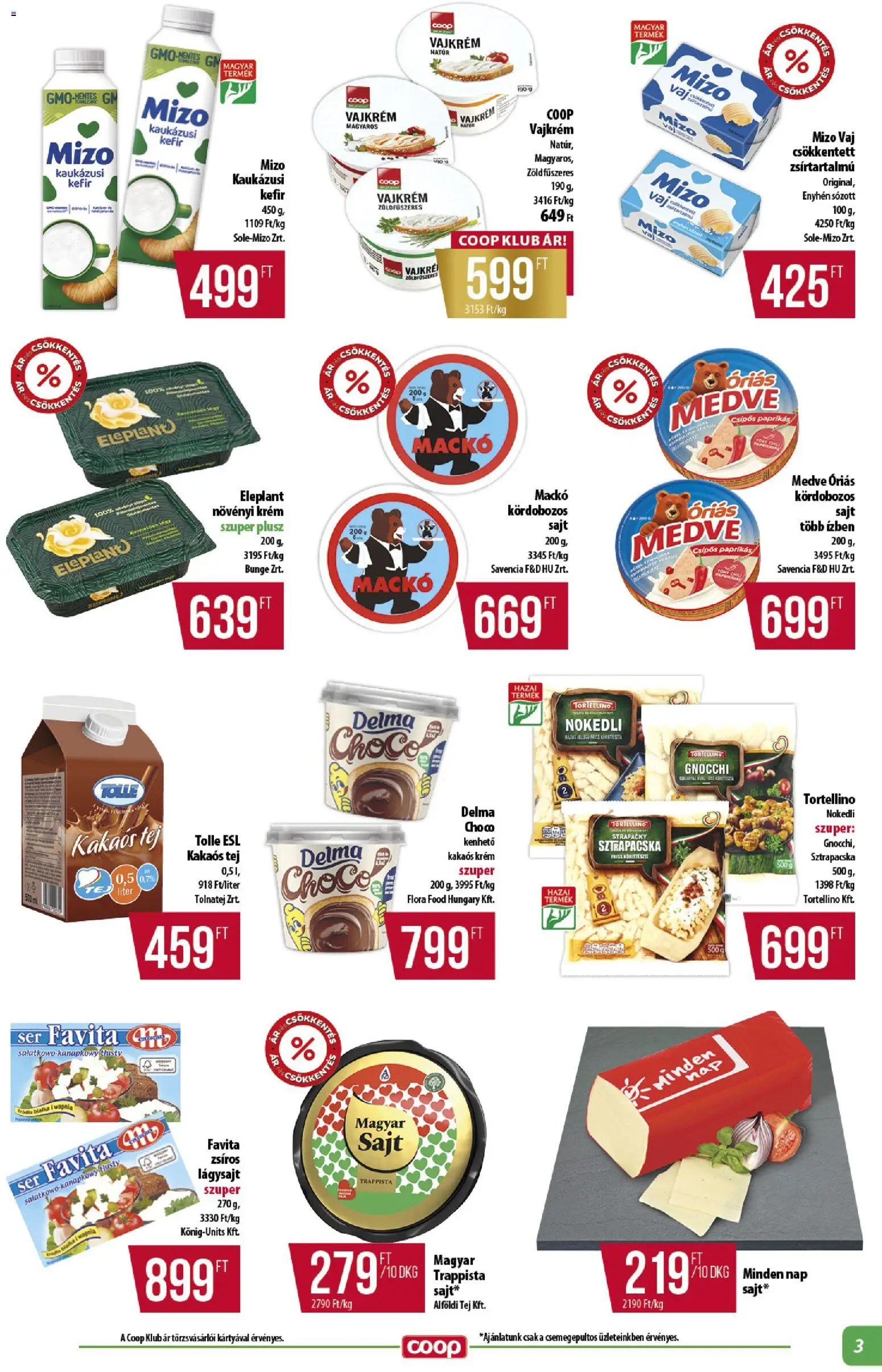 COOP akciós ujság - amely érvényes a következő dátumtól: 22.01.2026 | Oldal: 3 | Termékek: Kefir, Tej, Gnocchi, Vajkrém