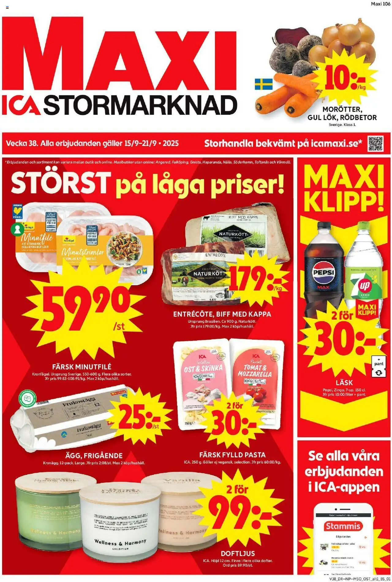 ICA Maxi reklamblad aktuell från 15.09.2025 | Sida: 1
