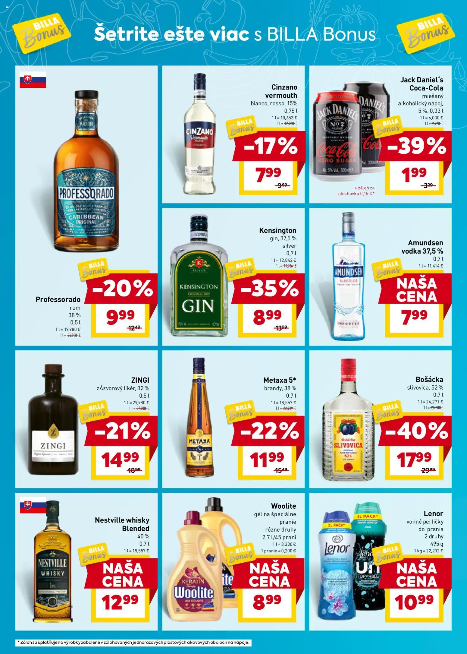 Nové Billa akcie – leták je platný od 28.01.2026 | Strana: 6 | Produkty: Metaxa, Woolite, Slivovica, Lenor