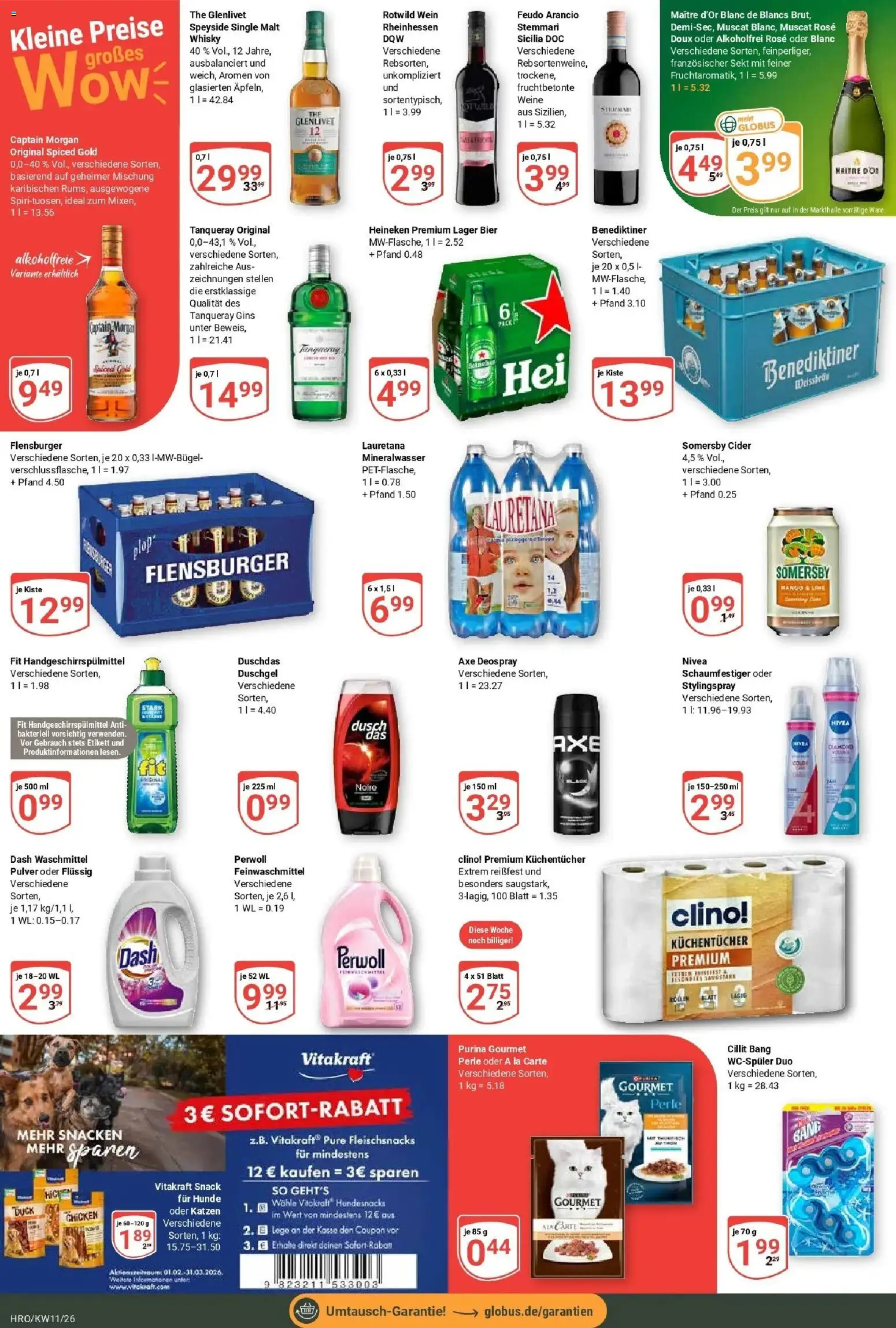 Globus prospekt Rostock	 – gültig ab 09.03.2026 | Seite: 4 | Produkte: Whisky, Perwoll, Mineralwasser, Axe