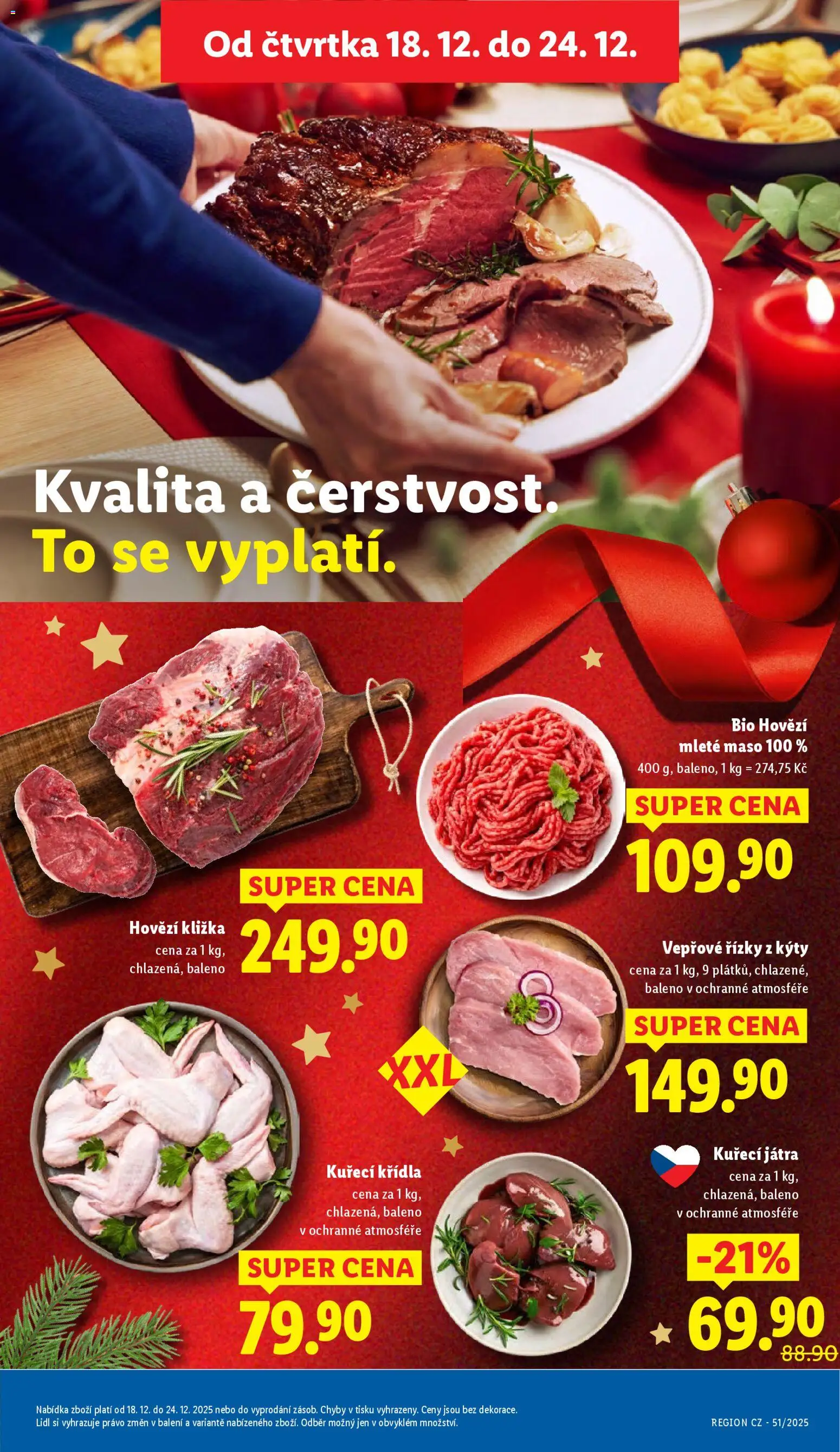 Lidl leták od 18.12.2025 | Strana: 13 | Produkty: Vepřové řízky, Hovězí, Kuřecí Křídla, Maso