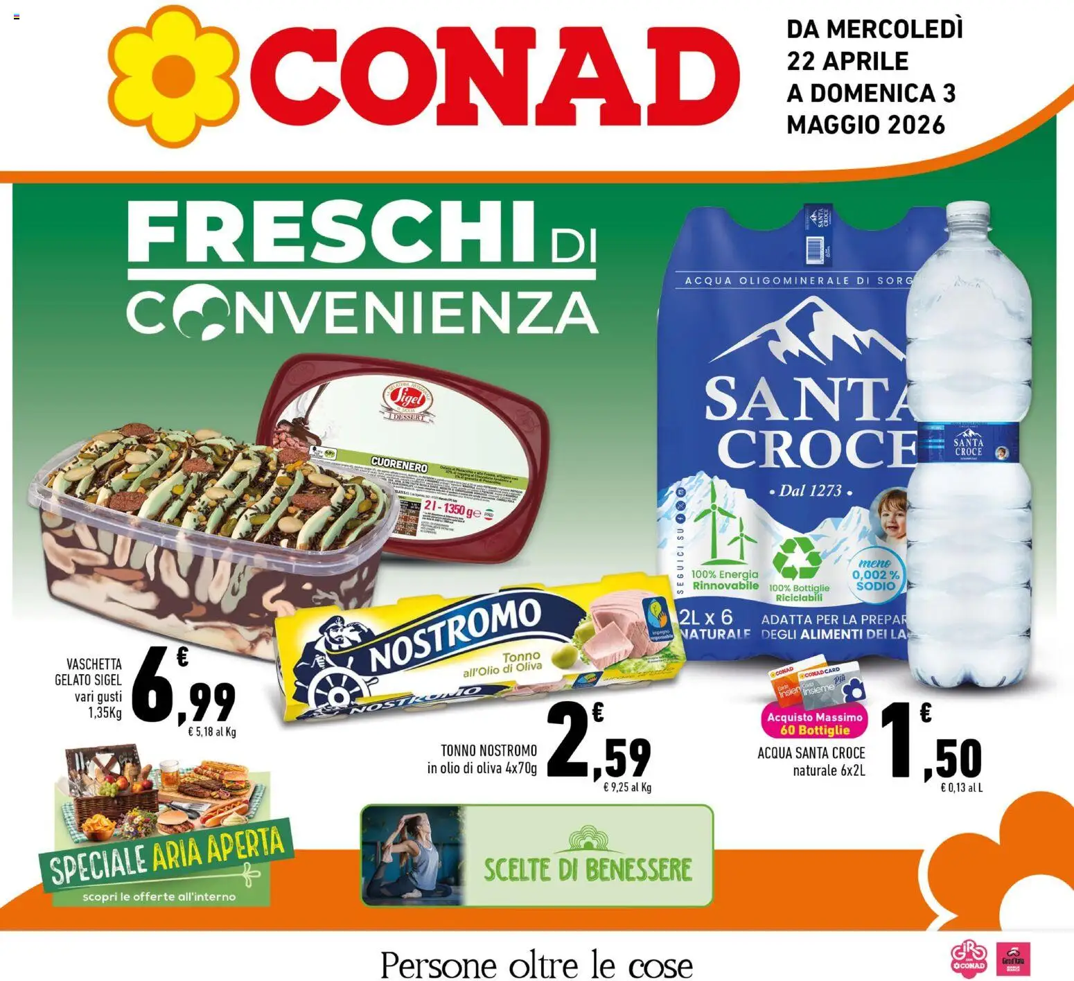 Volantino Conad del 22.04.2026 | Pagina: 1 | Prodotti: Gelato, Acqua, Olio, Olio di Oliva