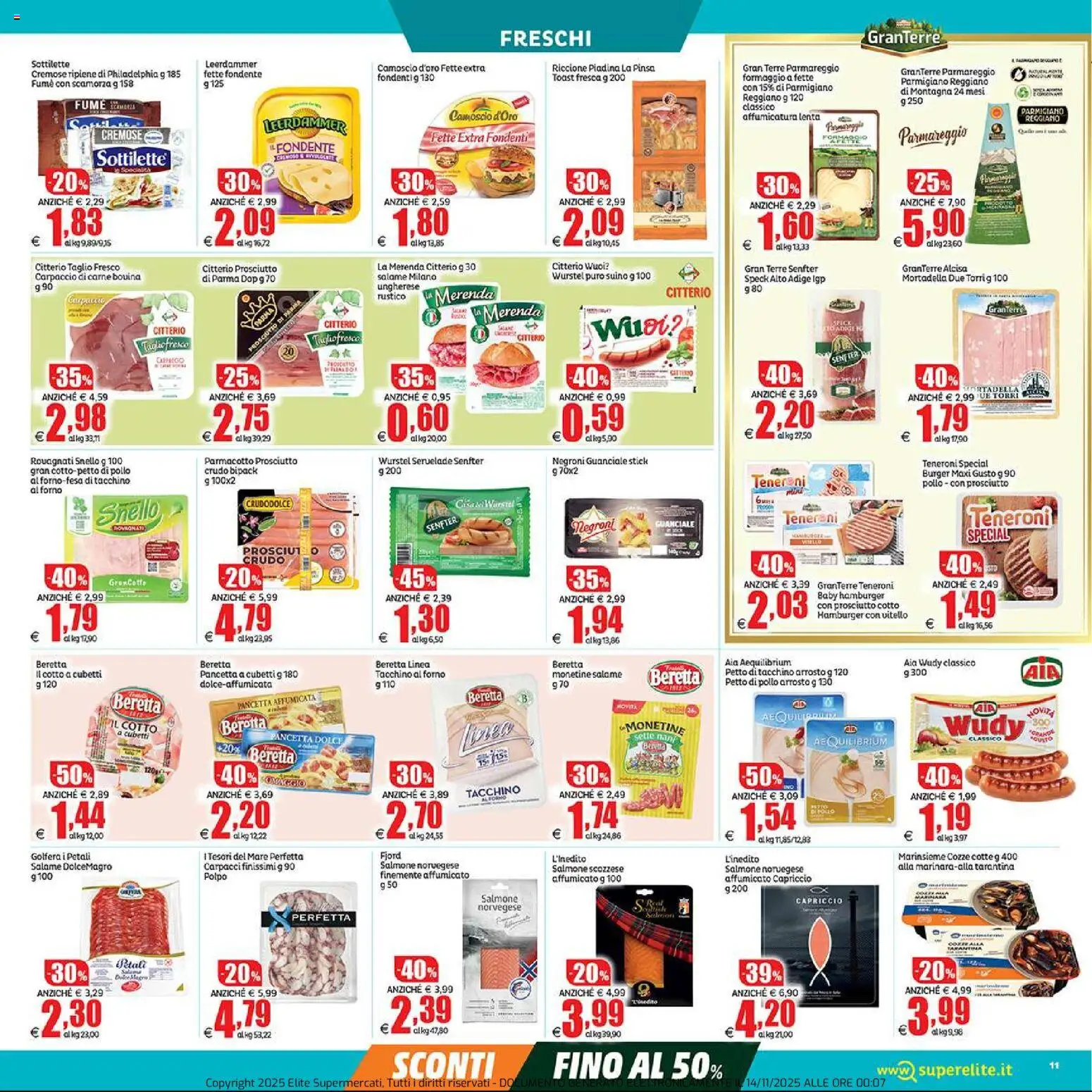Volantino Elite Supermercati del 14.11.2025 | Pagina: 11 | Prodotti: Prosciutto Cotto, Prosciutto, Vitello, Parmigiano