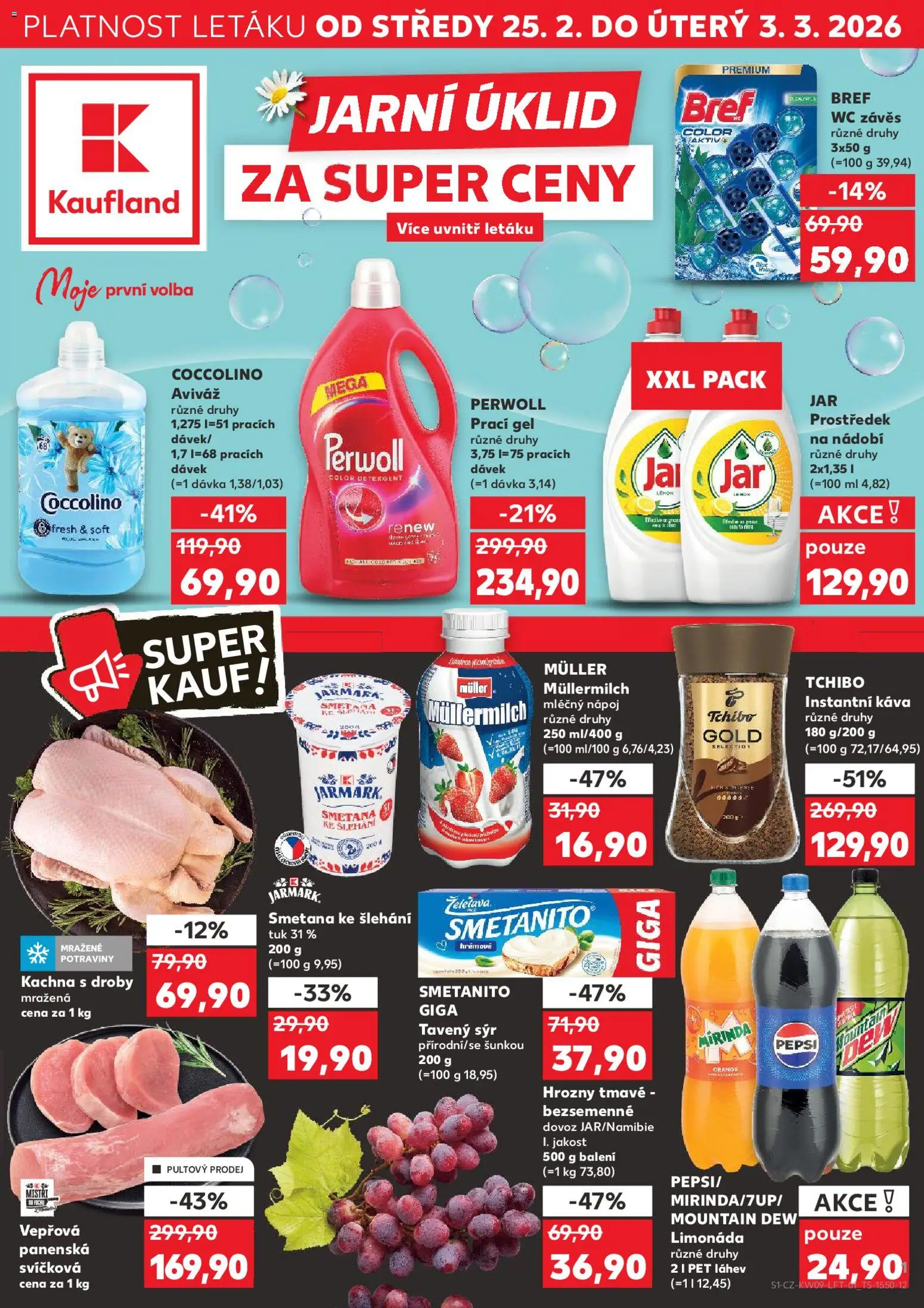 Kaufland leták od 25.02.2026 | Strana: 1 | Produkty: Tavený sýr, Závěs, Prací gel, Láhev