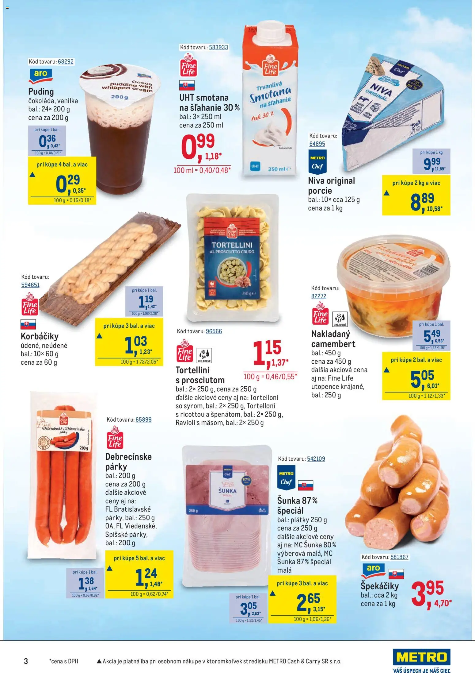 Nové Metro akcie – leták je platný od 08.04.2026 | Strana: 3 | Produkty: Šunka, Smotana, Puding, Párky