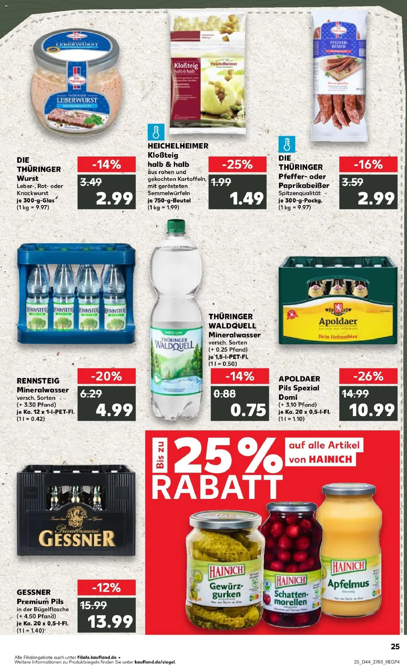 Kaufland prospekt Erfurt	 – gültig ab 30.10.2025 | Seite: 25 | Produkte: Mineralwasser, Pfeffer, Wurst, Gurken