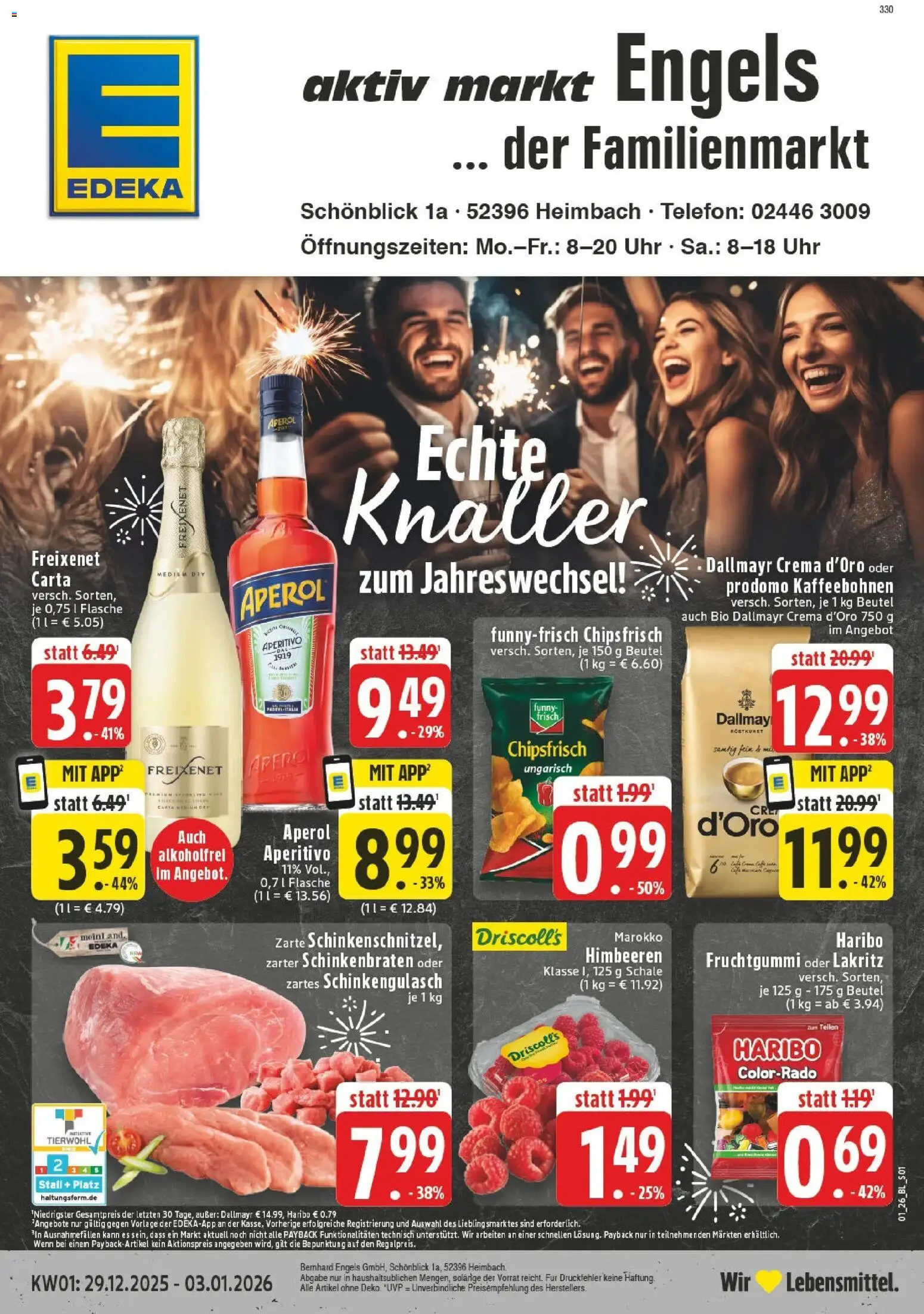Edeka prospekt Heimbach	 – gültig ab 28.12.2025 | Seite: 1 | Produkte: Himbeeren, Aperol, Chips, Uhr