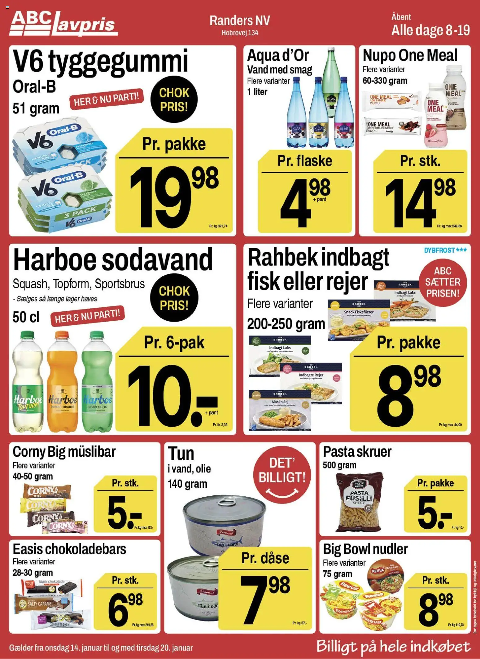Abc Lavpris tilbudsavis – gyldig fra 14.01.2026 | Side: 1 | Produkter: Chokolade, Fisk, Squash, Rejer