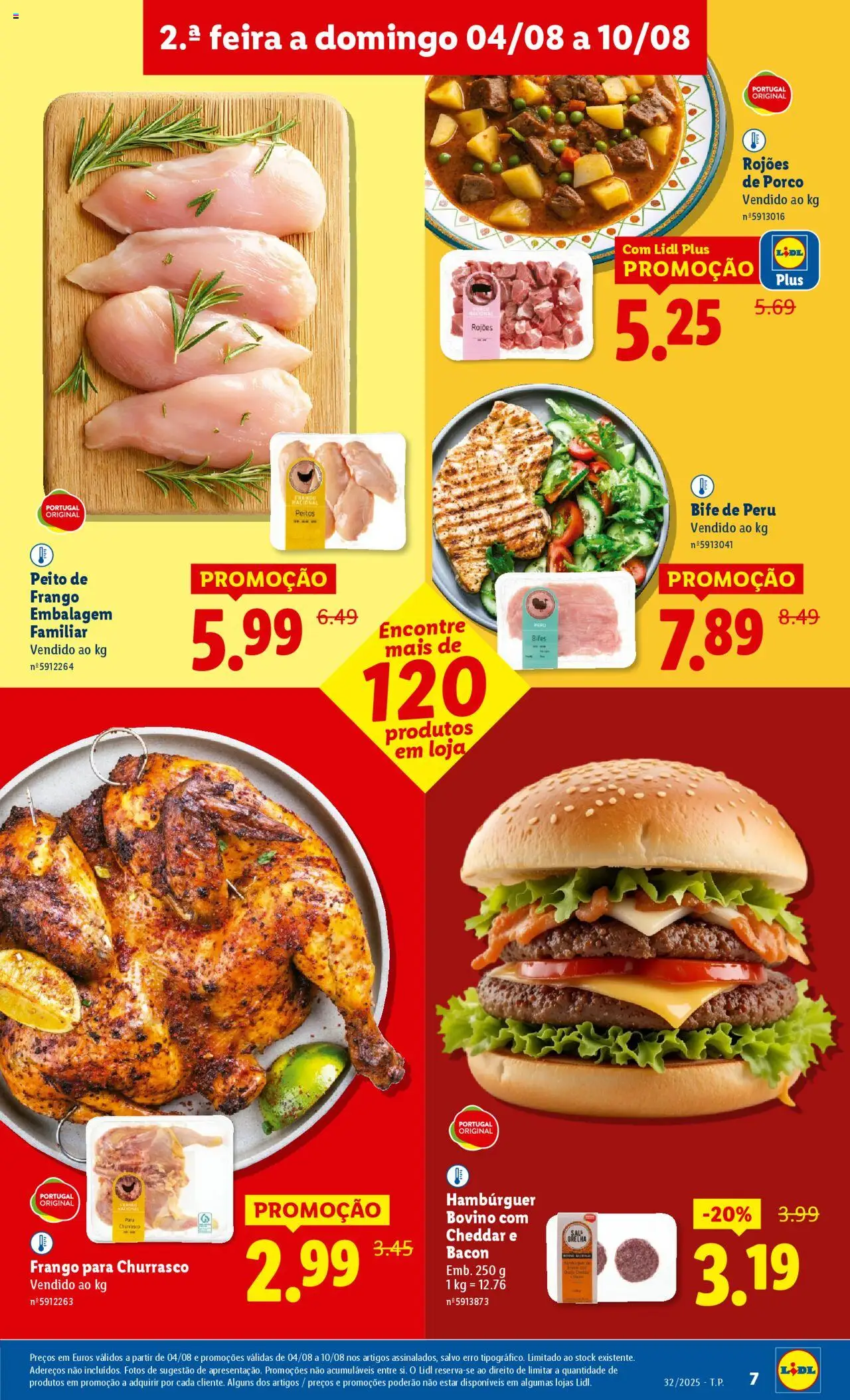 Lidl folheto │ válido de 04.08.2025 | Página: 7 | Produtos: Bacon, Peito de frango, Peru, Cheddar