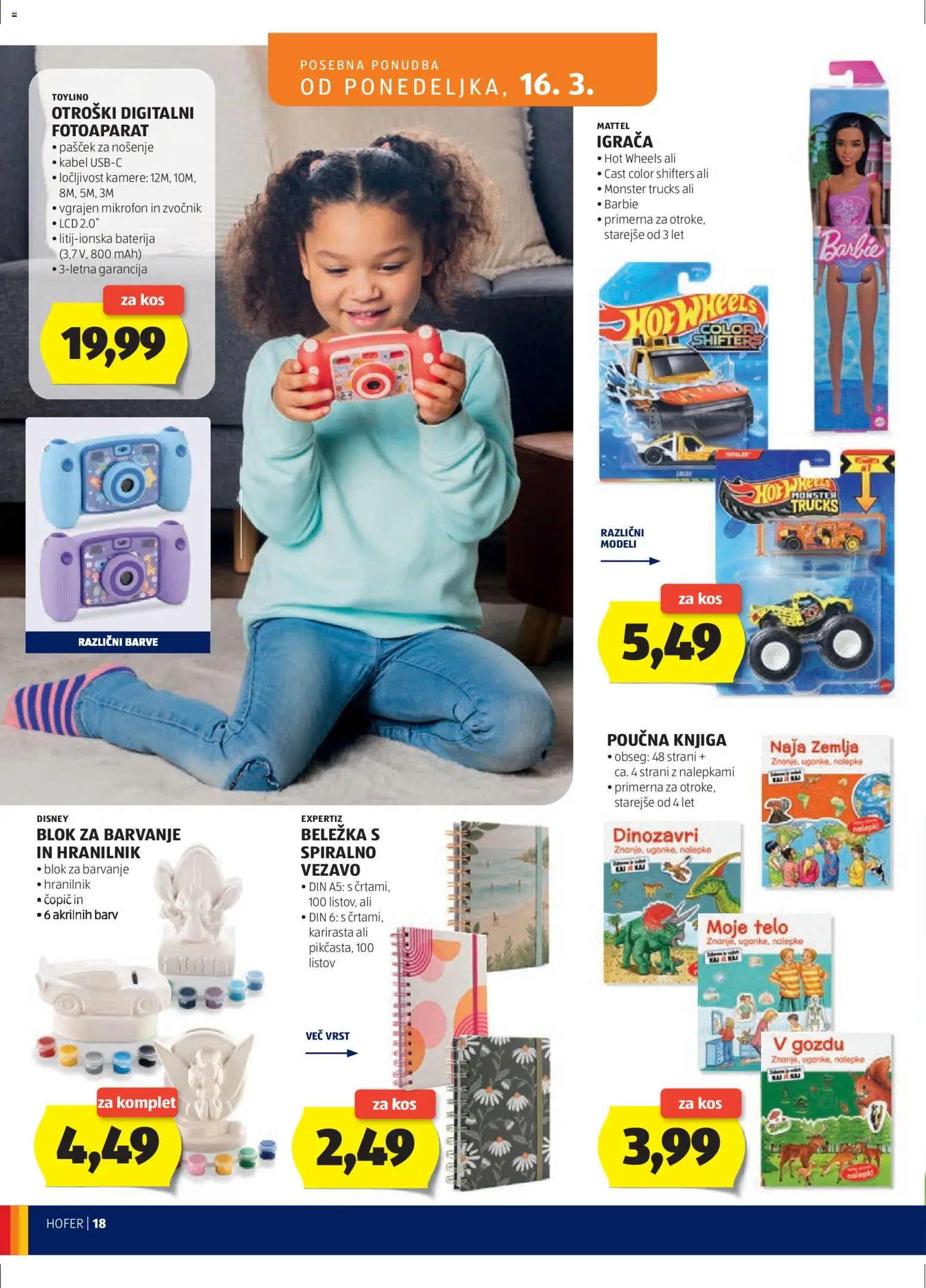 Hofer SI katalog | vrijedi od 11.03.2026 | Stranica: 18 | Proizvodi: Barbie, Baterija, Fotoaparat, Kabel