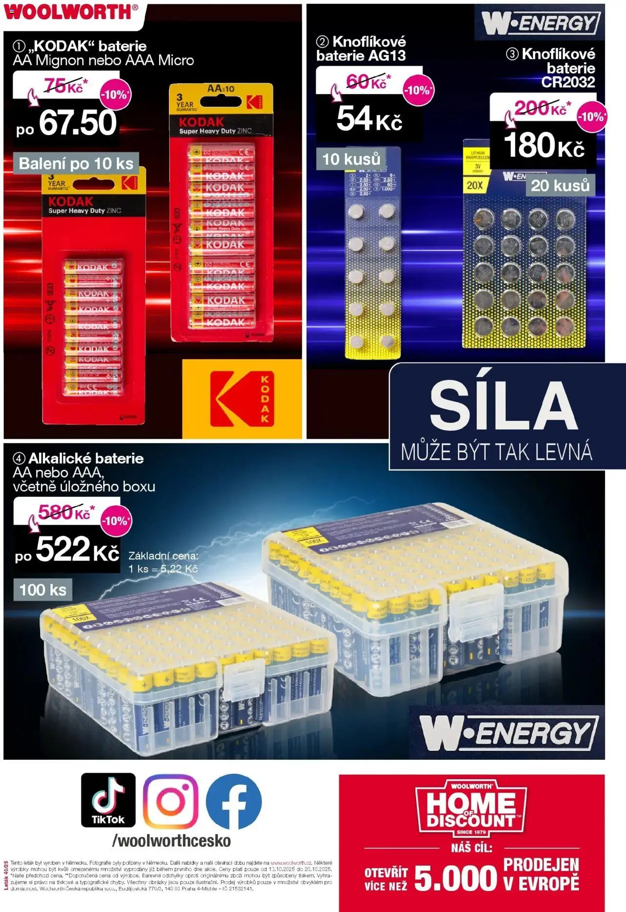 Woolworth leták - Třebíč, Třinec, Žatec, Otvice, Jihlava, Znojmo, Příbram od 10.10.2025 - akční nabídka | Strana: 40 | Produkty: Baterie AA, Baterie