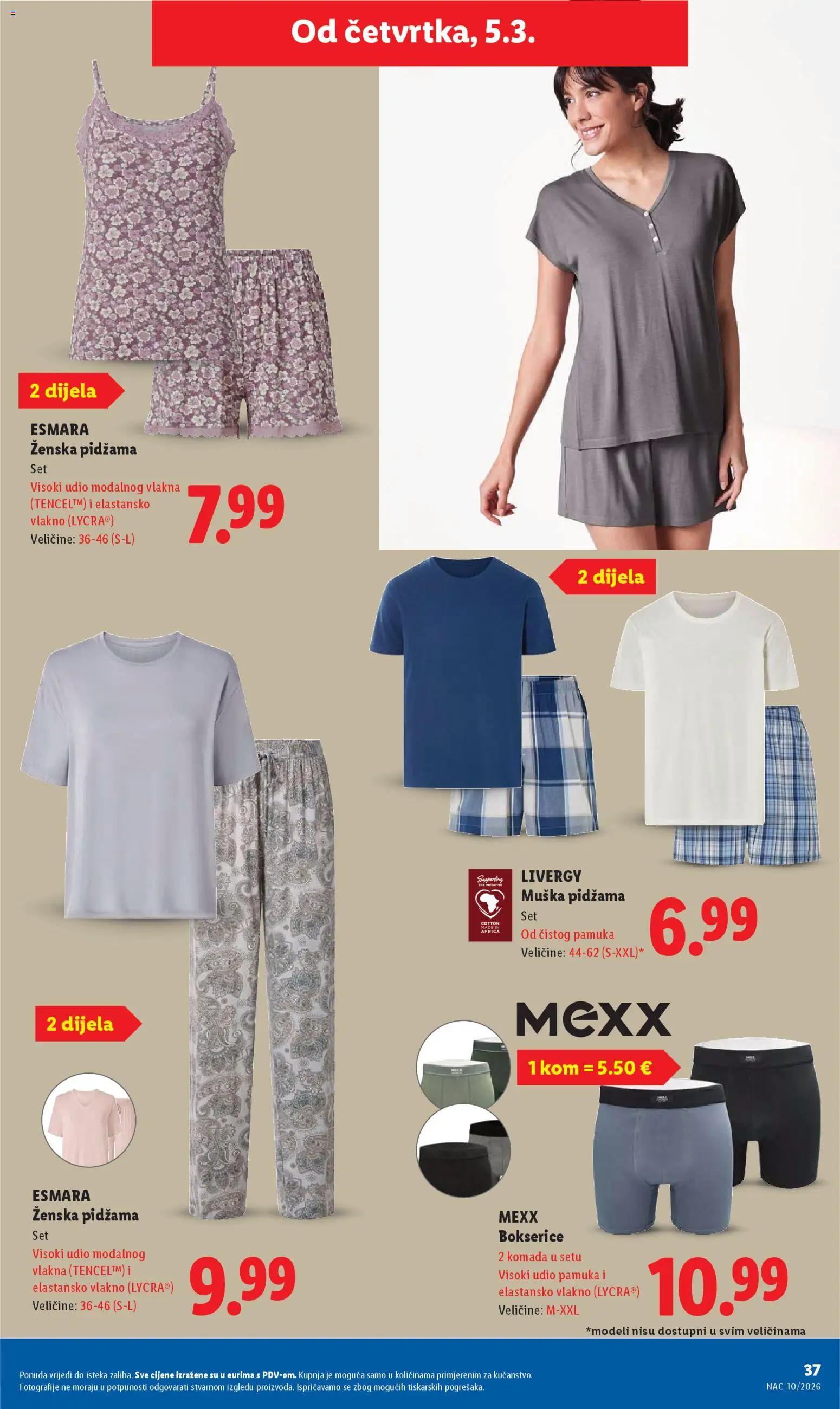 Lidl katalog | vrijedi od 02.03.2026 | Stranica: 37 | Proizvodi: Pidžama, Bokserice