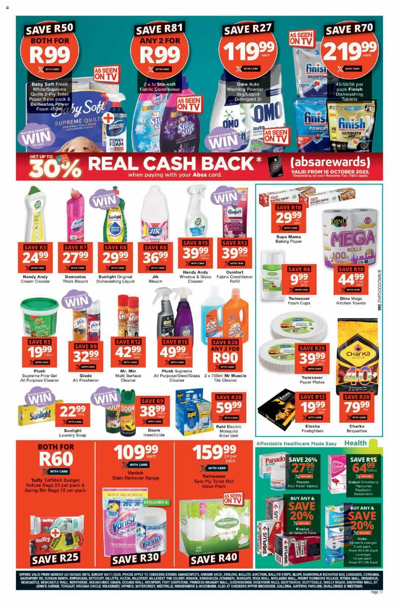 New Checkers catalogue – valid from 20.10.2025 | Page: 11 | Products: TV, Cream, Refuse bags, Stain remover