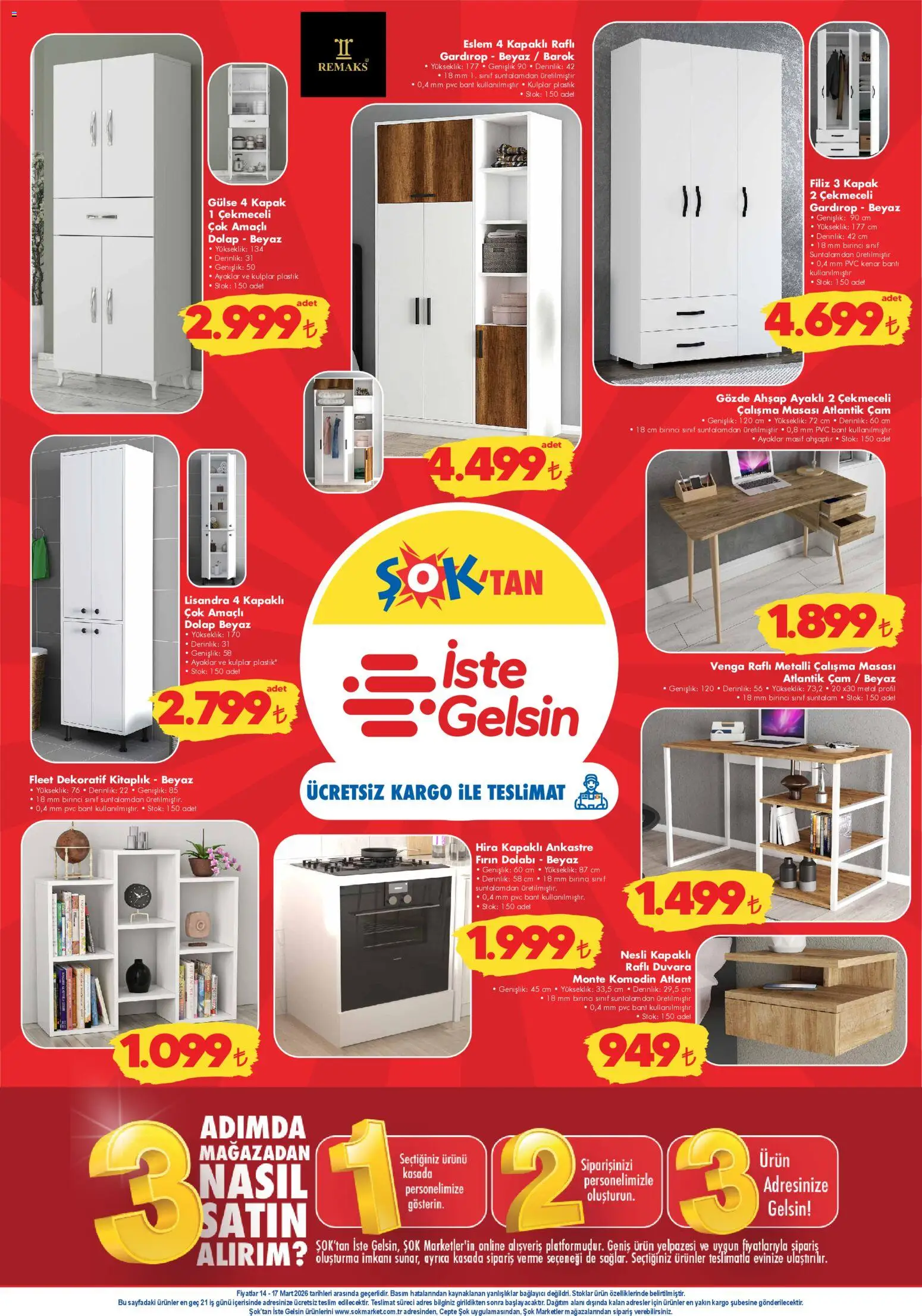 Şok Market Hafta sonu fırsatları - 14.03.2026 tarihinden itibaren geçerlidir | Sayfa: 4 | Ürünler: Kitaplık, Çalışma masası, Gardırop, Bağlayıcı