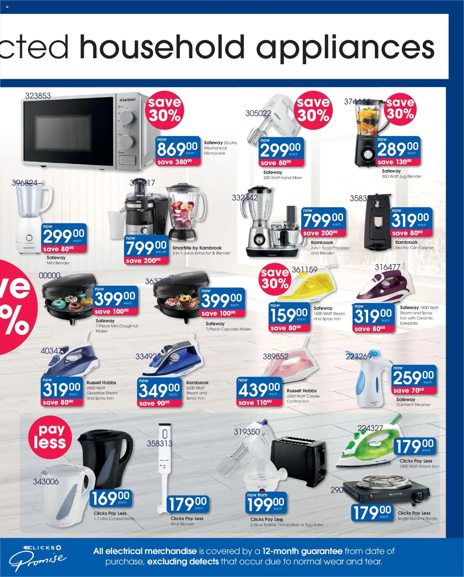 New Clicks catalogue – valid from 25.03.2026 | Page: 43 | Products: Kettle, Iron, Microwave, Juice