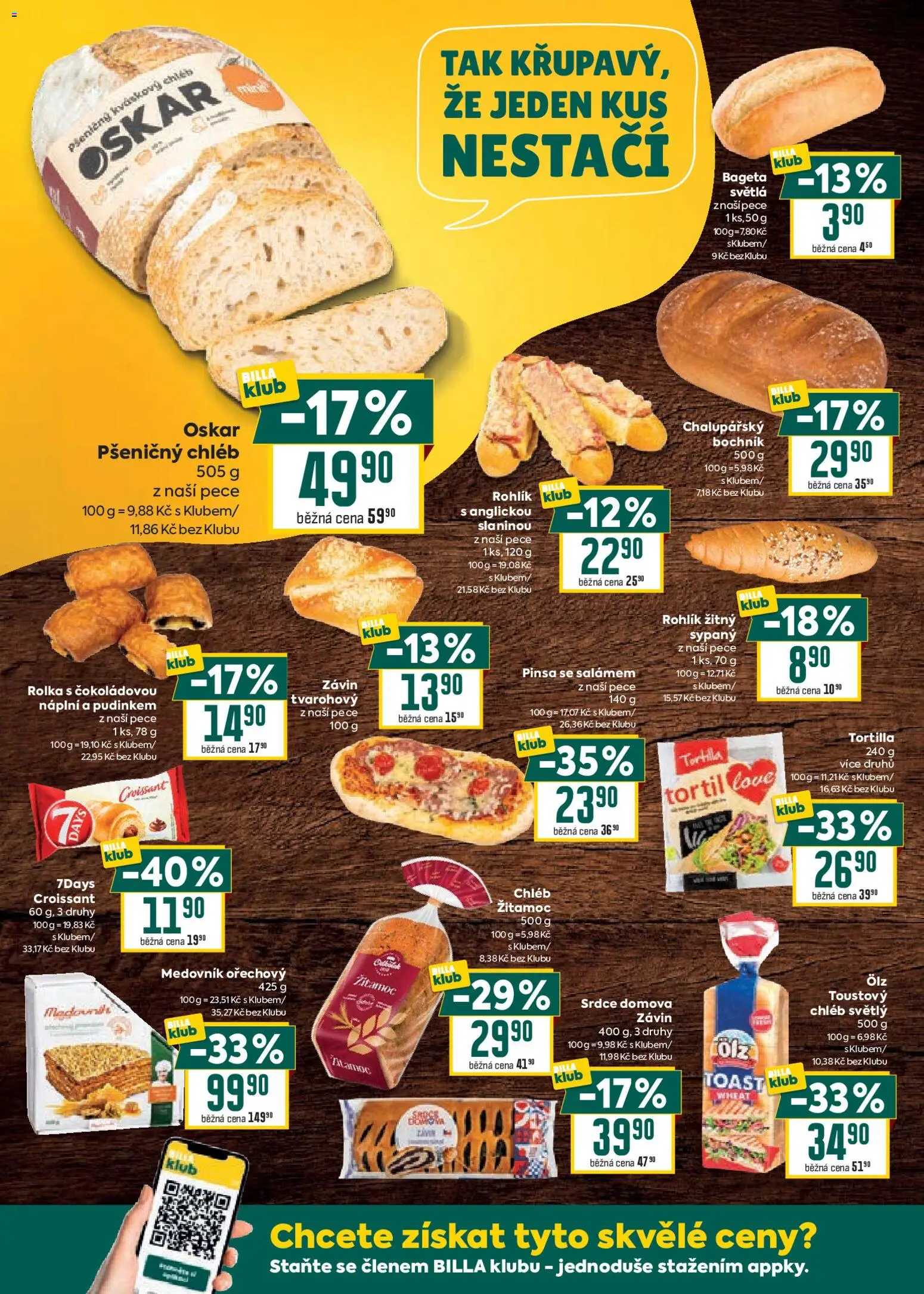 Billa Velký leták od 05.11.2025 | Strana: 12 | Produkty: Kváskový chléb, Rohlík, Medovník, Bageta