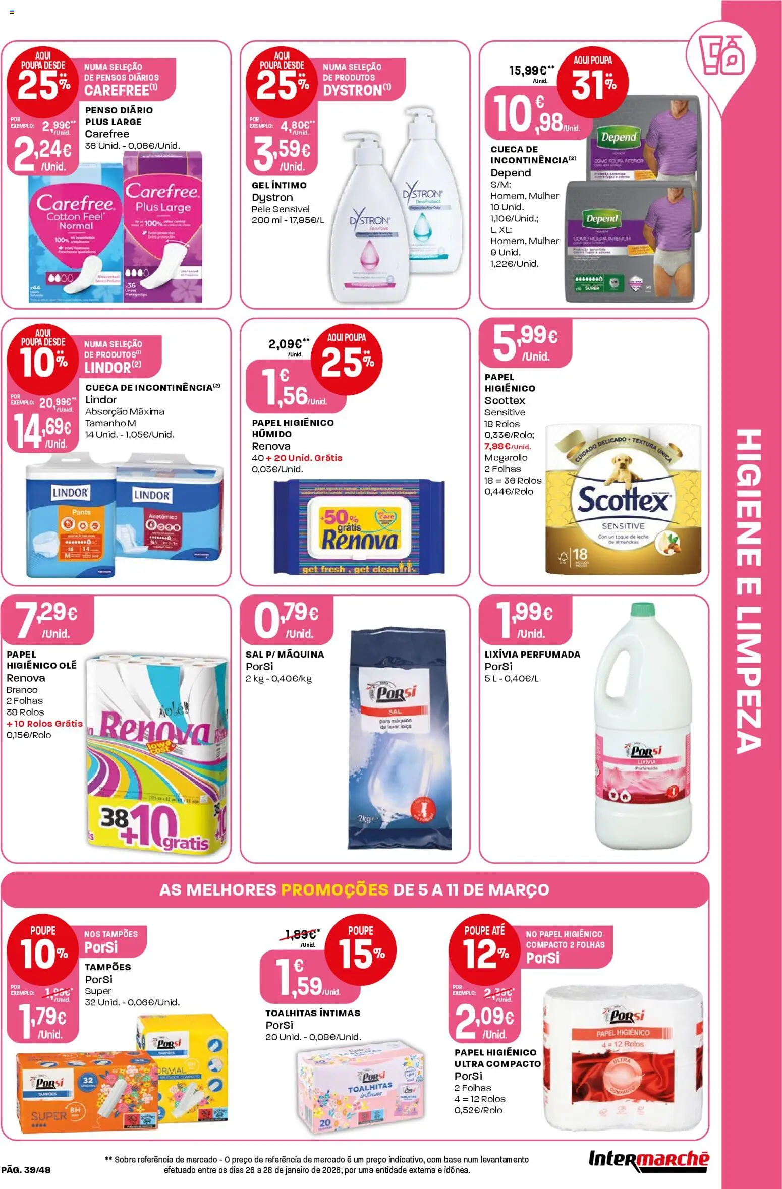 Intermarché folheto │ válido de 05.03.2026 | Página: 39 | Produtos: Roupa interior, Máquina de lavar, Papel higiénico, Base