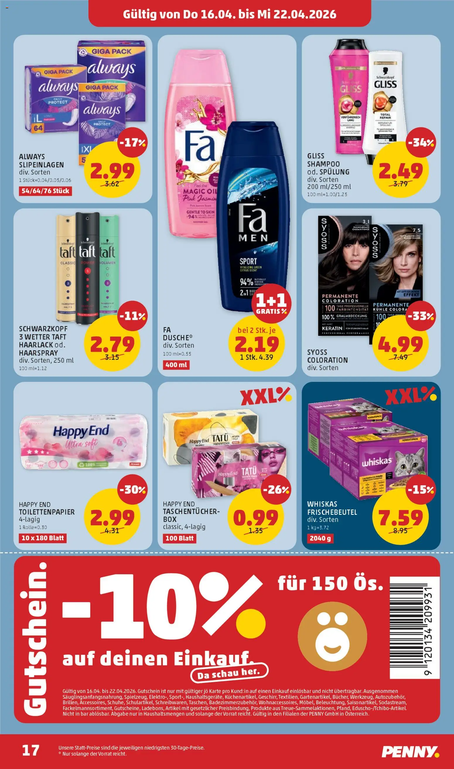 Penny Markt - Flugblatt gültig ab 16.04.2026 | Seite: 17 | Produkte: Shampoo, Spülung, Haarspray