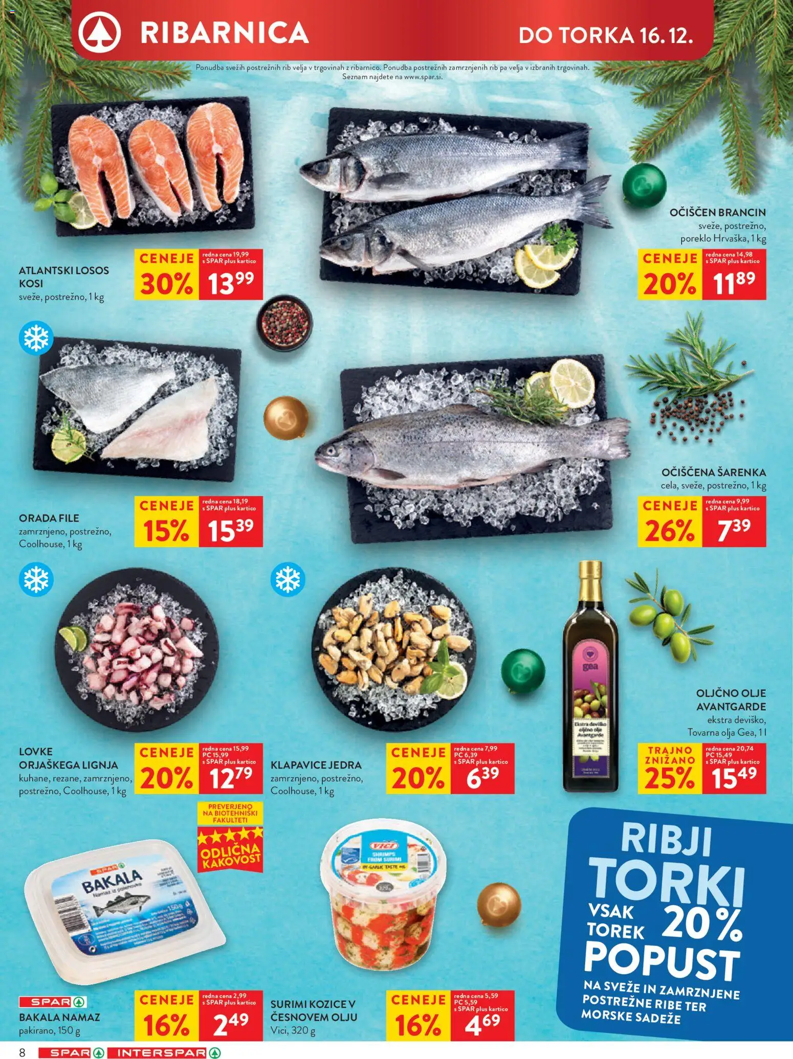 Novi Spar katalog ponudbe – veljaven od 10.12.2025 | Stran: 8 | Izdelki: Klapavice, Olje, Orada, Ribe