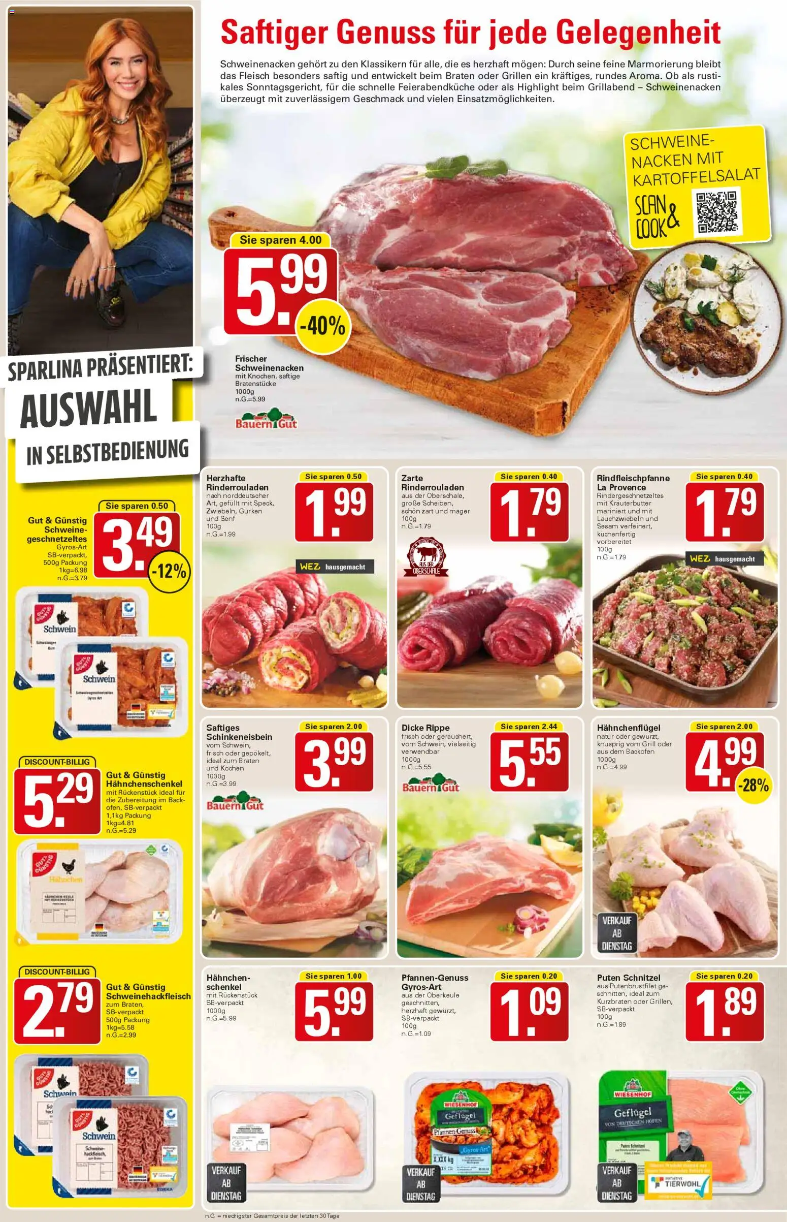 WEZ Prospekt – gültig ab 02.02.2026 | Seite: 6 | Produkte: Rinderrouladen, Hahnchen, Schweinenacken, Gurken