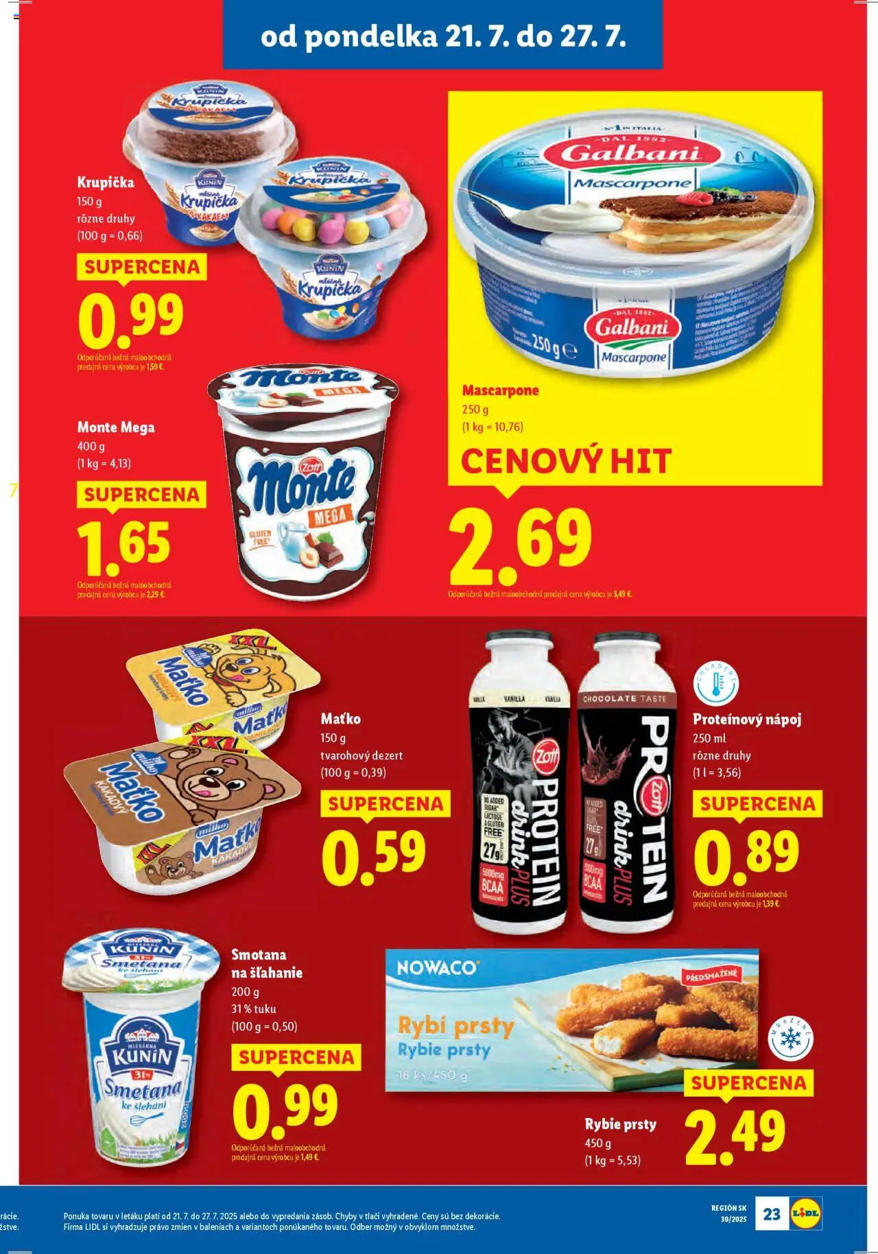 Lidl leták │ platný od 21.07.2025 | Strana: 29 | Produkty: Smotana, Protein, Mascarpone