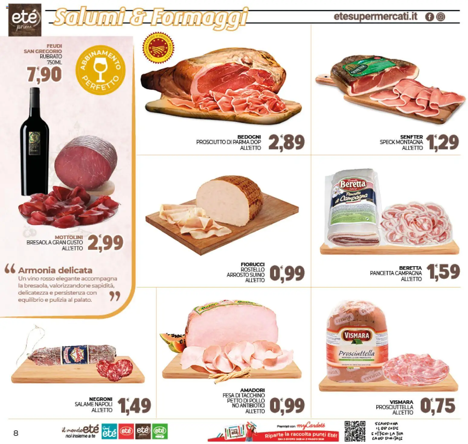 Volantino Eté del 16.01.2026 | Pagina: 8 | Prodotti: Prosciutto di Parma, Salame, Bresaola, Pancetta