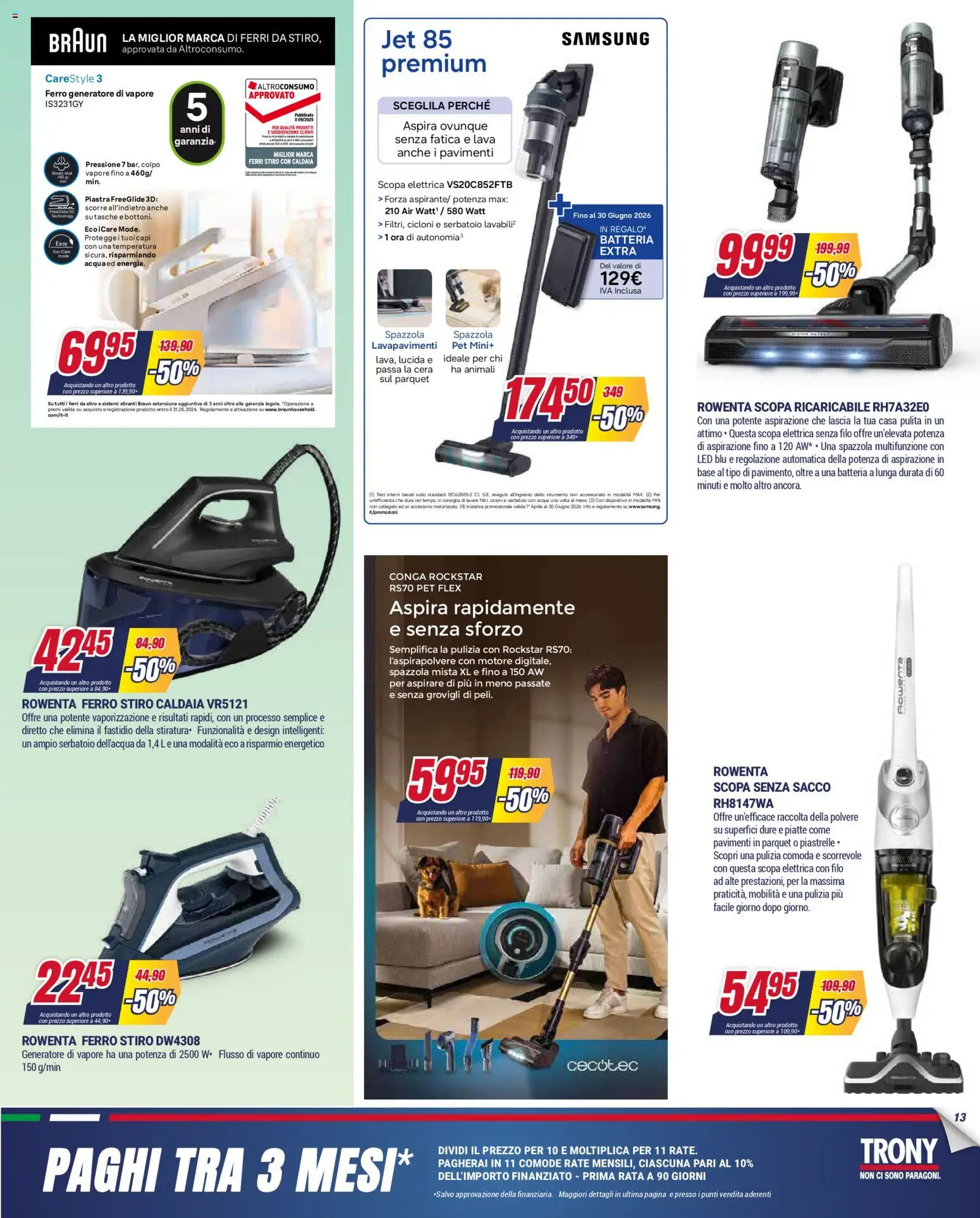 Volantino Trony del 28.04.2026 | Pagina: 13 | Prodotti: Spazzola, Caldaia, Generatore, Samsung