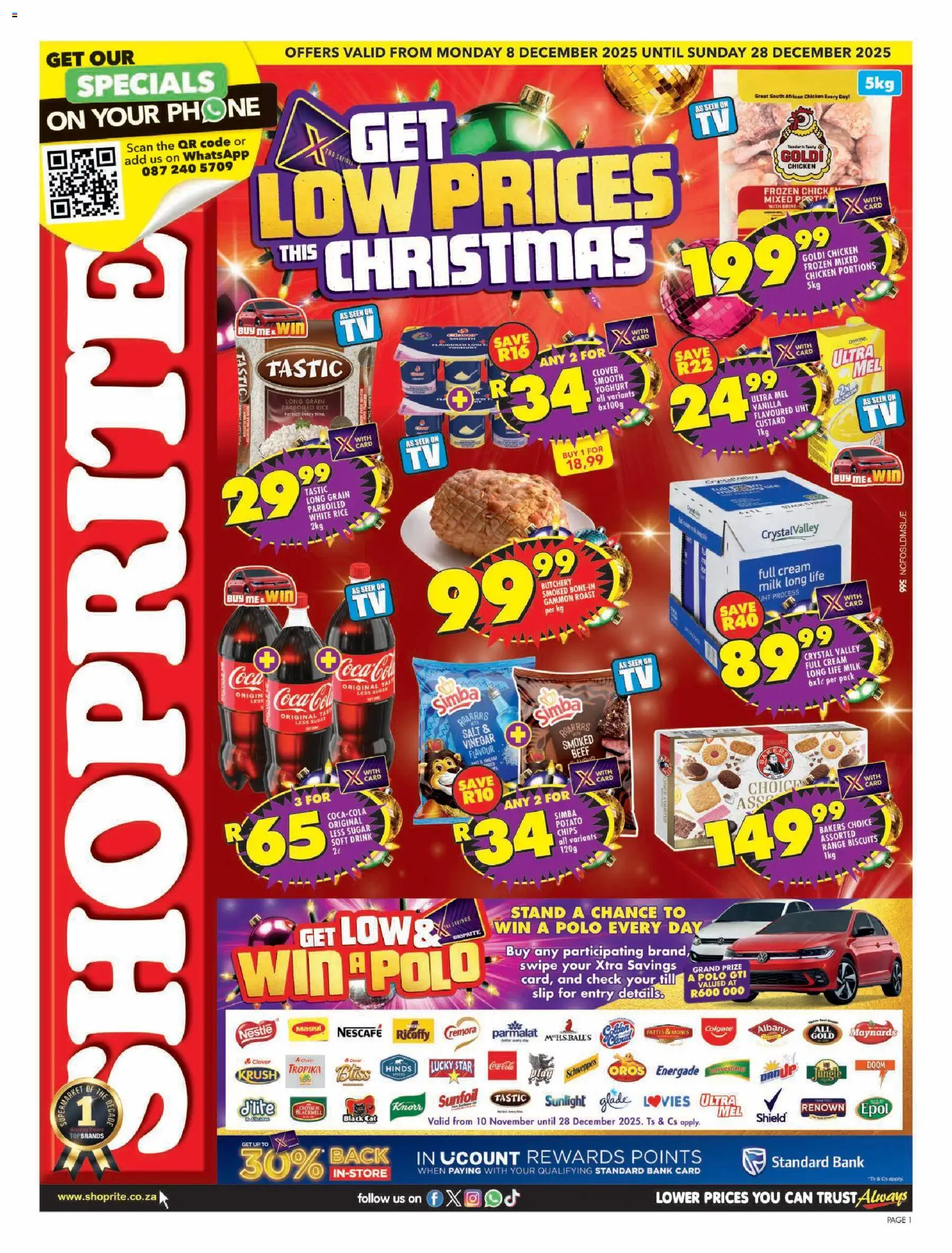 New Shoprite catalogue – valid from 08.12.2025 | Page: 1 | Products: Custard, Milk, Biscuits, Sugar