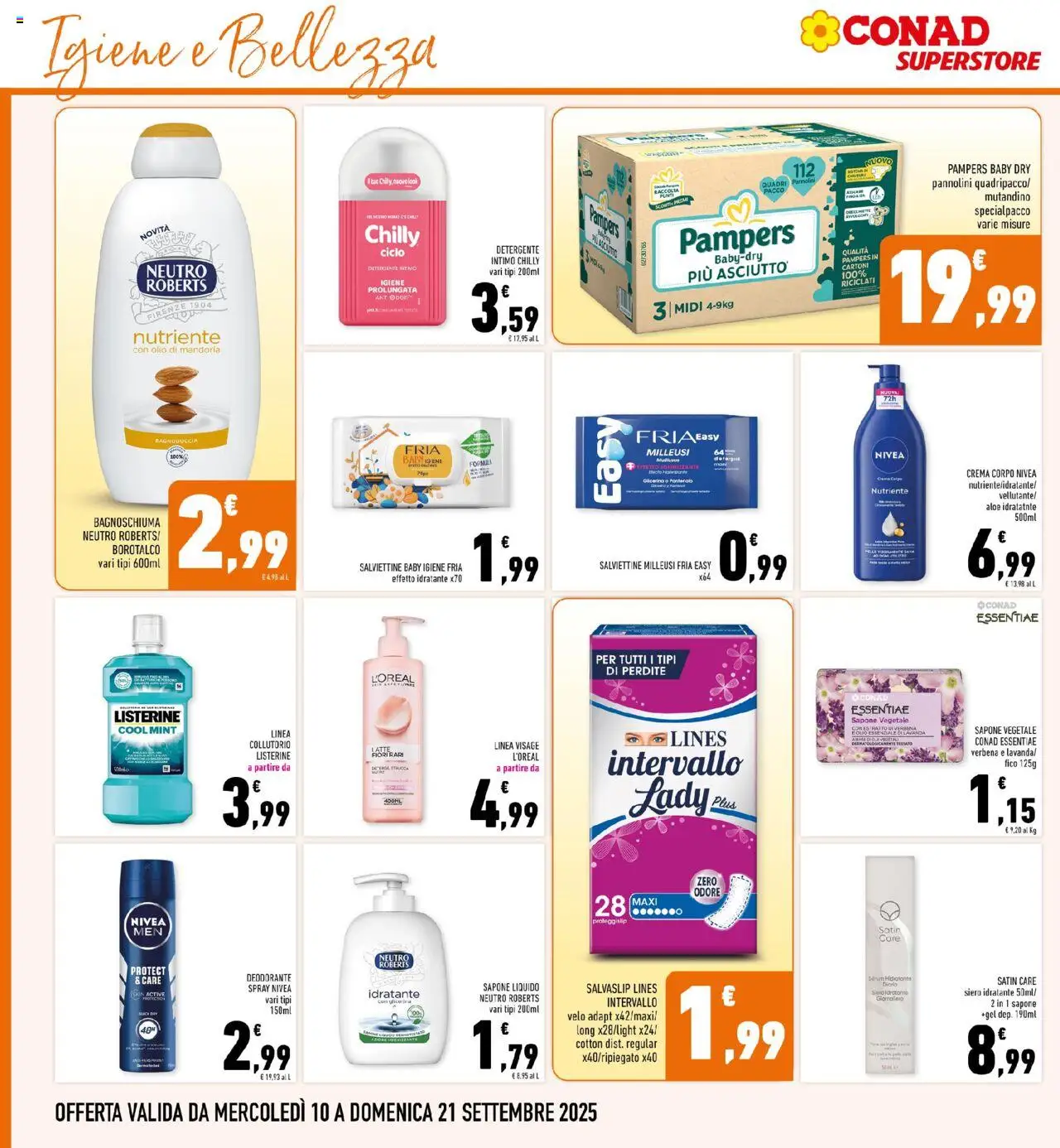 Volantino Conad del 10.09.2025 | Pagina: 22 | Prodotti: Pannolini, Deodorante, Detergente, Latte