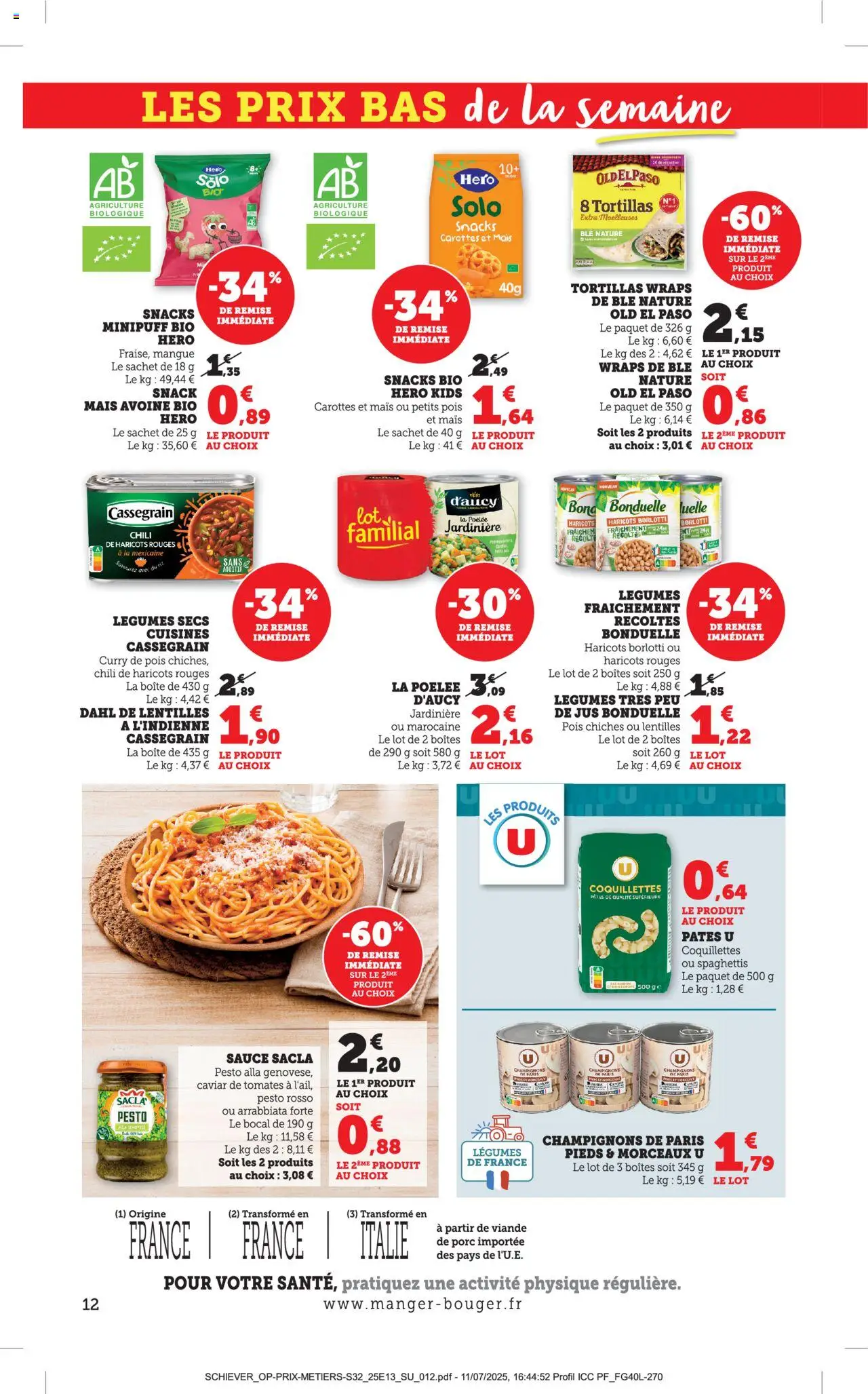  | Page: 12 | Produits: Viande de porc, Tortillas, Pois, Pâtes