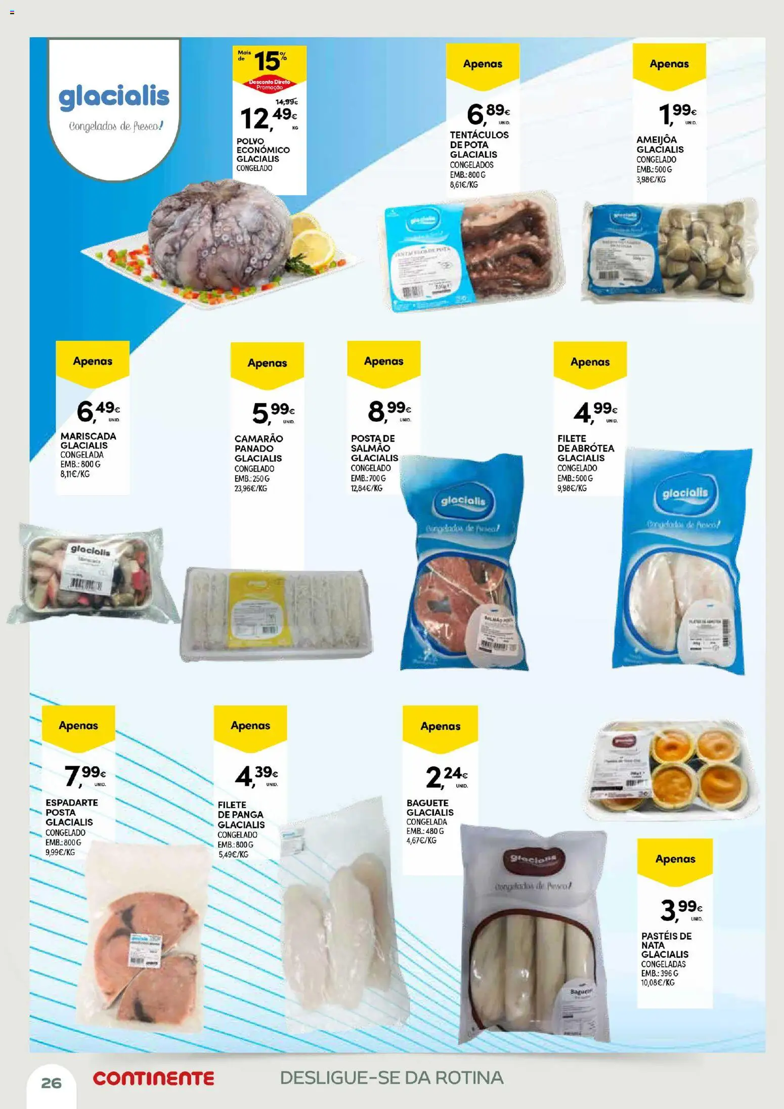 Continente Açores Momentos de pausa │ válido de 21.04.2026 | Página: 26 | Produtos: Polvo, Camarão, Salmão, Nata